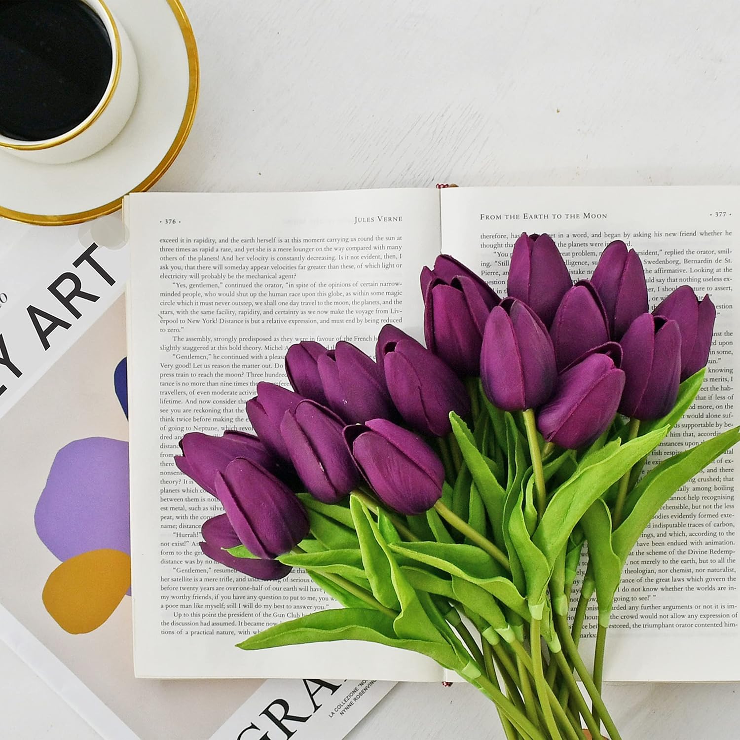 ONLY ART Artificial Purple Tulips 20 Pcs – 13.5 Inch PU Faux Flowers with Bendable Stems for Home Décor, Wedding Centerpieces, DIY Floral Arrangements, New Year and Valentine's Day - Image 7