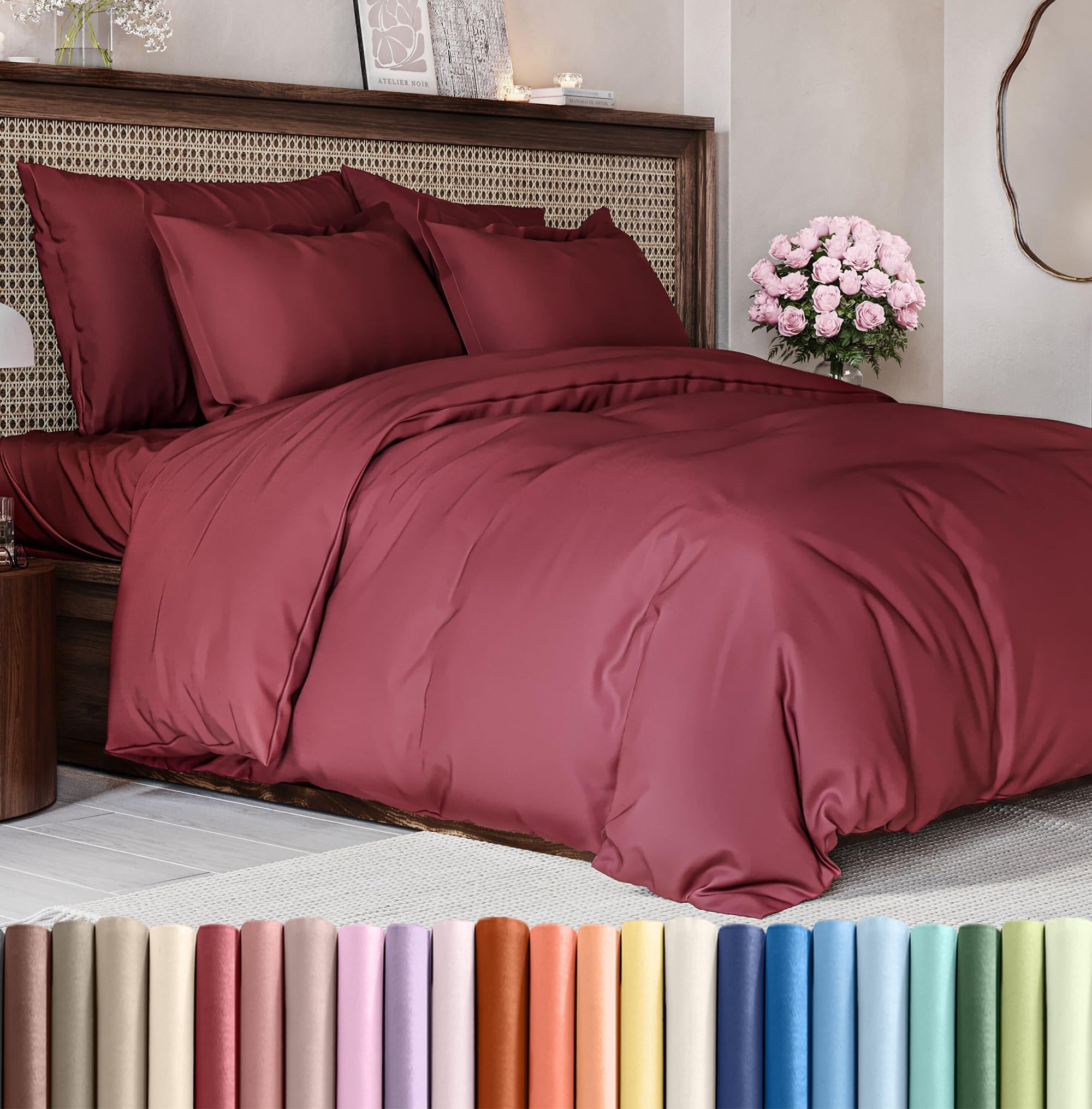 duvet cover king size - extra soft king size duvet cover - lightweight, breathable & cozy - easy care & fade free w/ zipper closures & ties - 104" x 90" inches - (burgundy) comforter not included