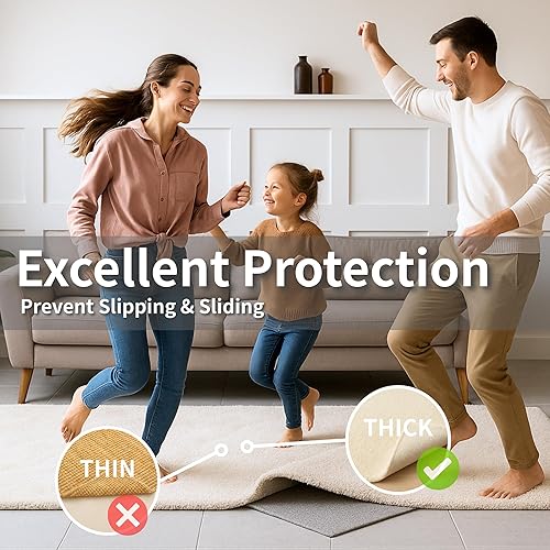 Miniatura 5 de Cozy Den Almohadillas antideslizantes de agarre para alfombra de 23.8 x 23.8 pulgadas, fieltro y goma, para alfombras de área y suelos de baldosas