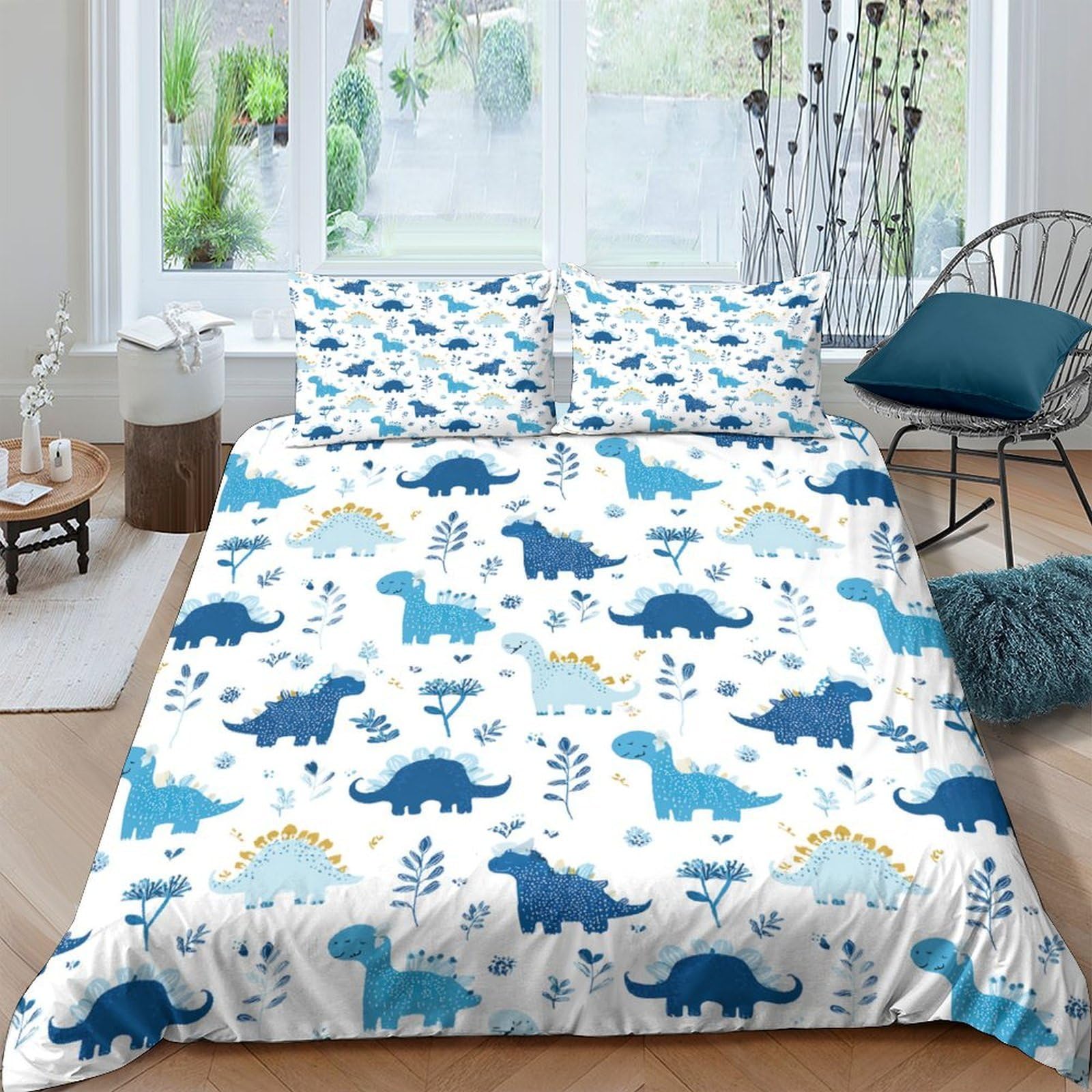 Ctjqhvkz Style-9 3D Printed Blue Dinosaur Fitted Sheet Microfiber Anti-Slip Cartoon Animal Mattress Cover For Kids Teens Bedroom Home Decor Single（135X200cm）