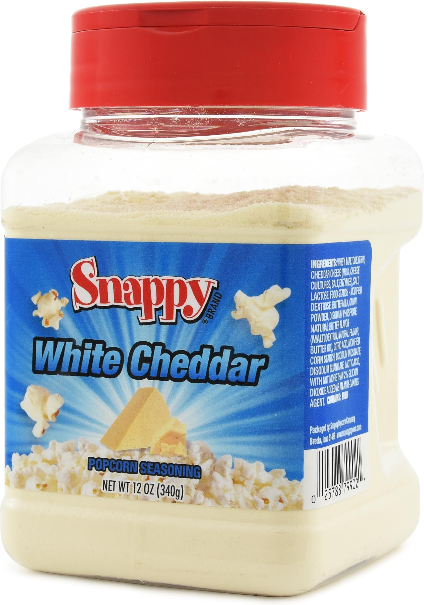 Snappy White Cheddar Cheese Popcorn Seasoning, 12 oz, Distinctive Creamy Flavor Shaker, No MSG Added
