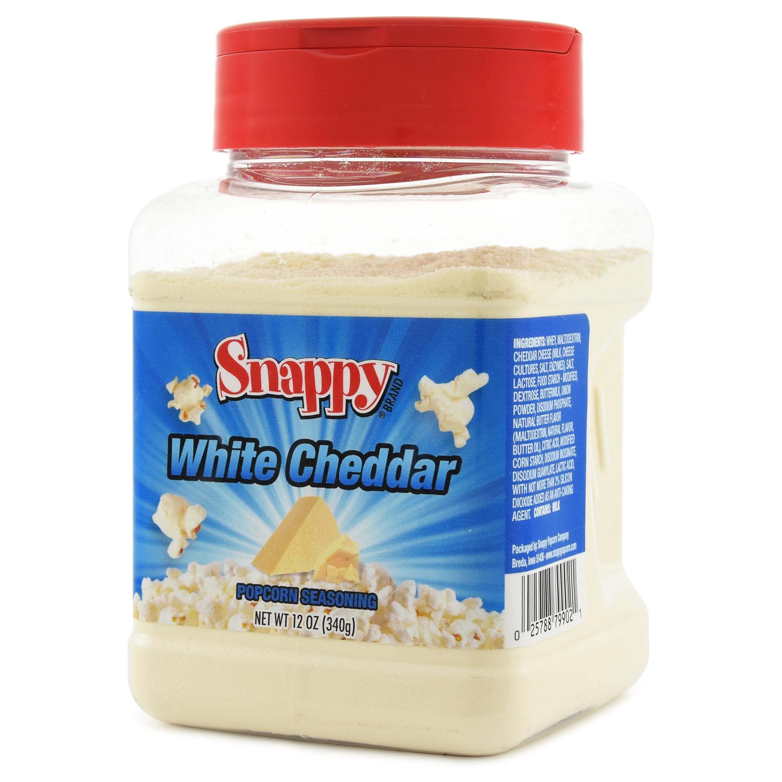 White Cheddar Cheese Popcorn Seasoning, 12 oz, Distinctive Creamy Flavor Shaker, No MSG Added