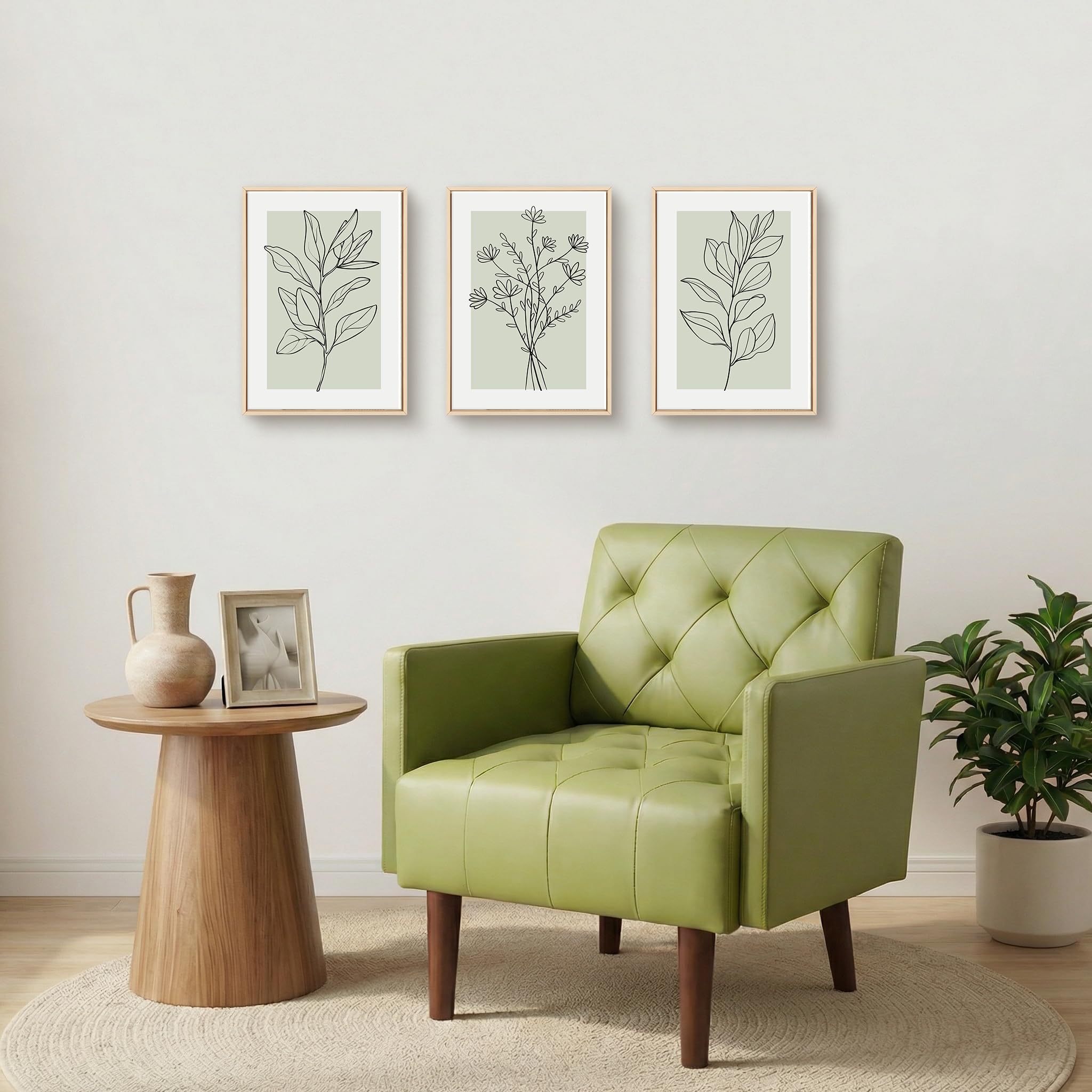 WENGTIAO Leinwand Bilder mit Rahmen, Boho Abstrakte Botanik Wandbilder | Salbeigrün Schwarz Neutrale Abstrakte Pflanzen Kunstdrucke auf Leinwand für Modern Wohnzimmer Schlafzimmer Wanddeko 30x40cmx3