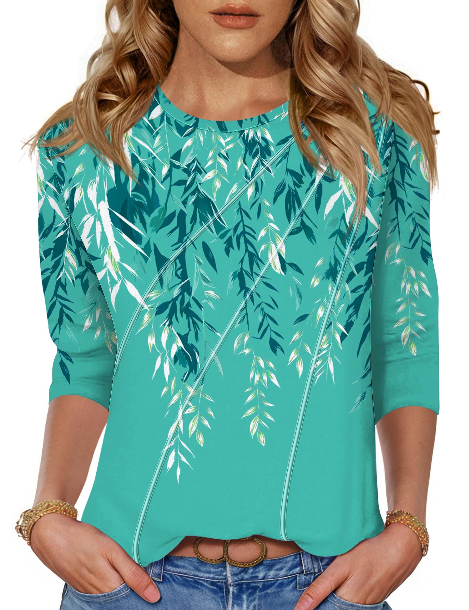 Kistore 3/4 Length Sleeve Shirts for Womens Pleated Summer Tops 2025 Fasion Trendy Spring Blouses — view 16