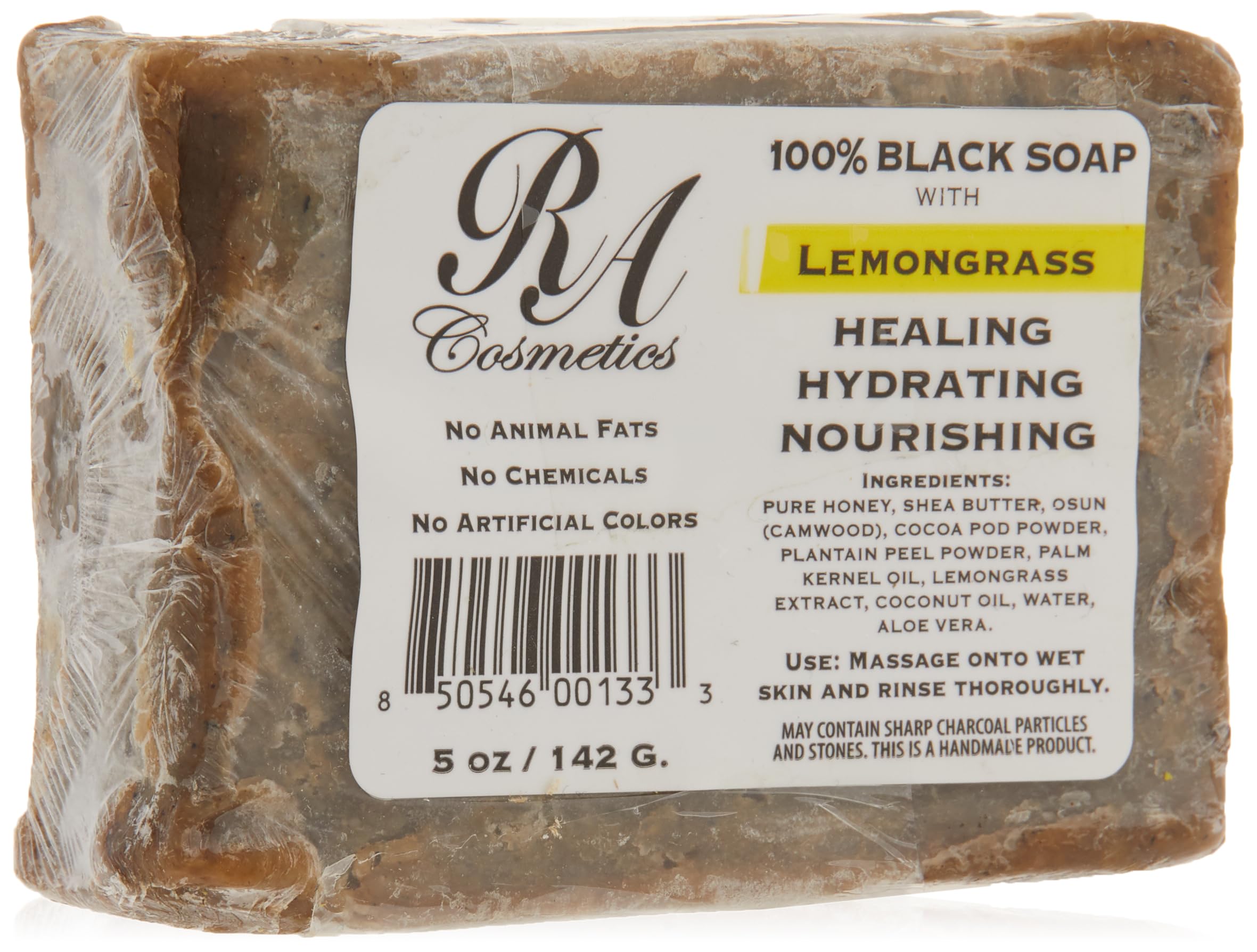 RA Cosmetics 100% Black Soap, Lemon Grass, 5 oz