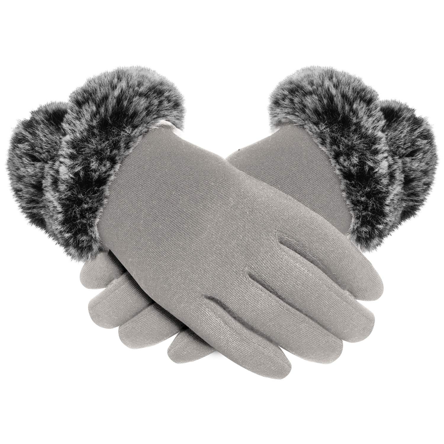 Rockjock Women's Grey Girls Stylish Elegant Touchscreen Gloves With Faux Fur Cuff