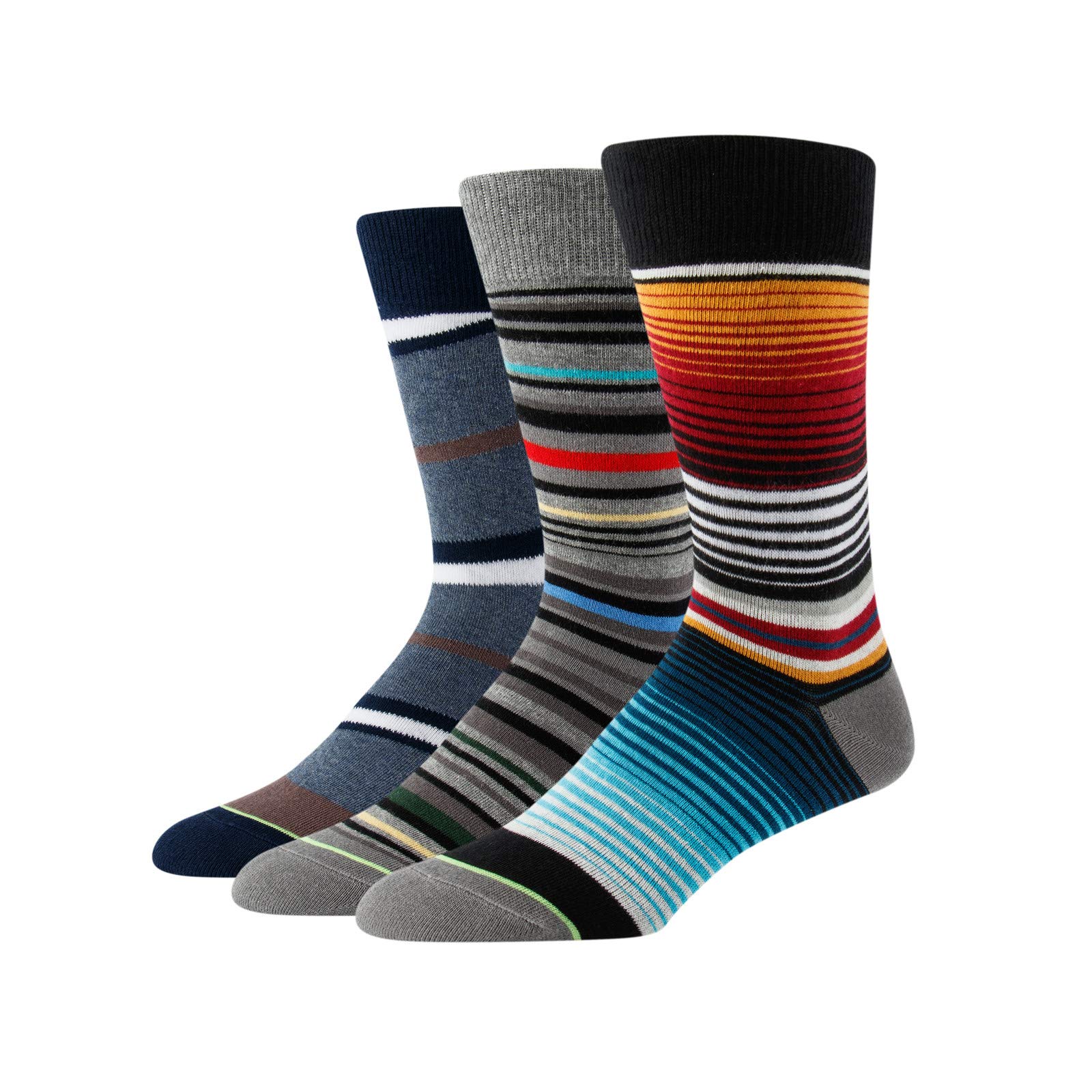 Men's Novelty-Dress Socks, Striped Pattern Crew Socks, Christmas Colorful-Funky-Funny Socks 3/6 Pairs