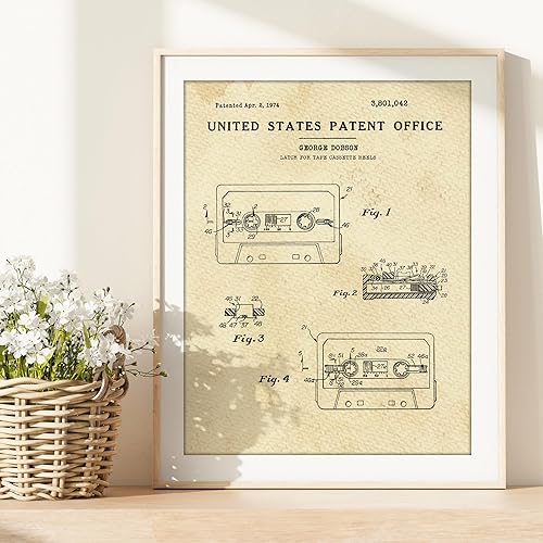 Miniatura 4 de Cinta de casete con estampado de patente para pared, sin marco, 8 x 10 pulgadas, añade un toque de nostalgia y encanto a tu hogar u oficina,