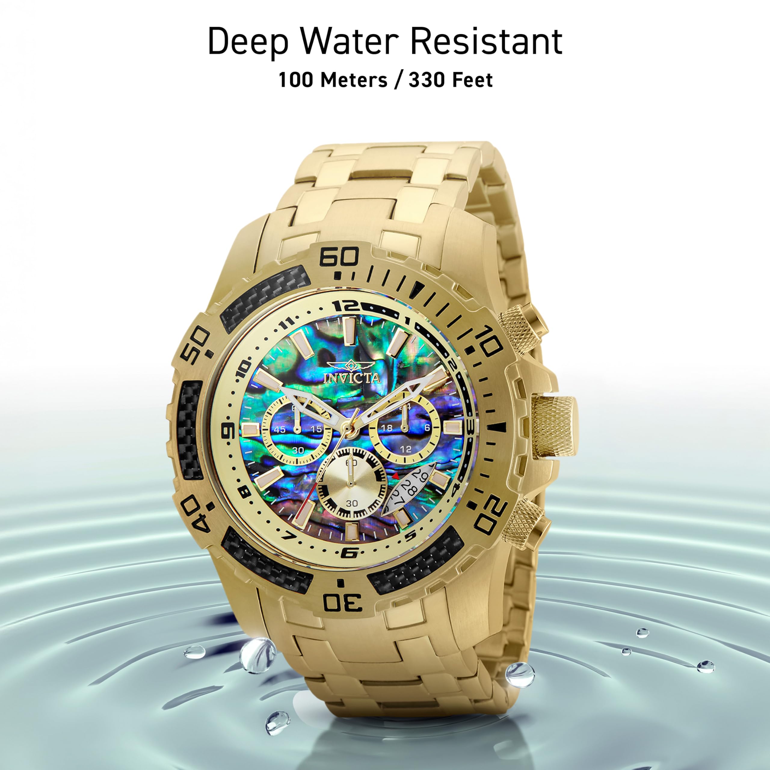 Invicta Męski zegarek Pro Diver Scuba kwarcowy chronograf z włókna węglowego ramka Abalone tarcza bransoletka zegarek, 50 mm, Złoty, 51MM, Nurek