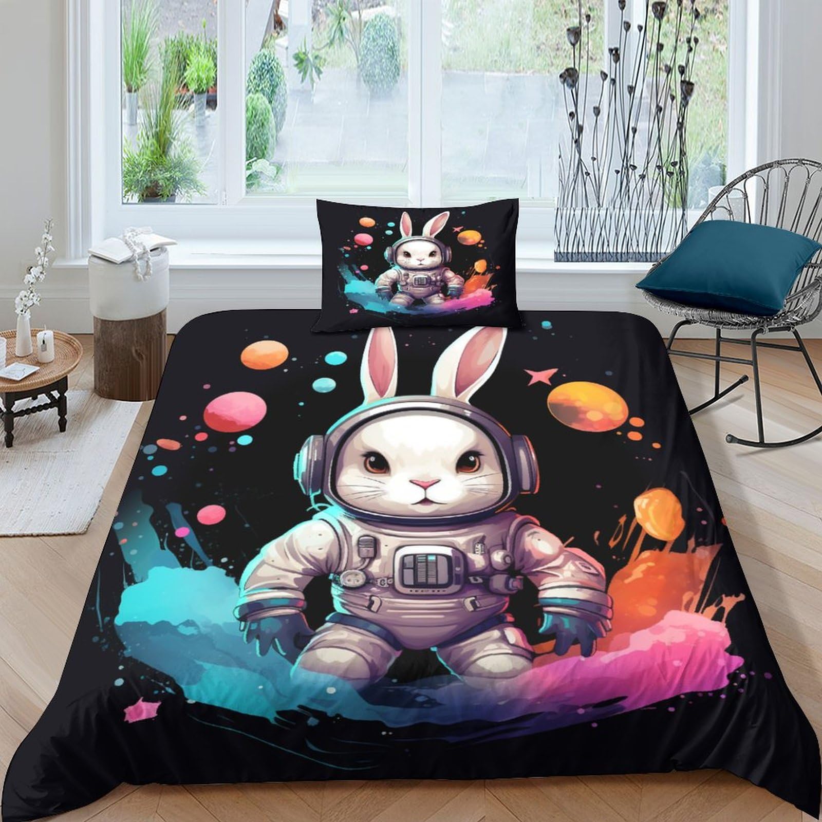 Parure de couette lapin 3D 135x200cm cadeau idéal lit fille ou garçon