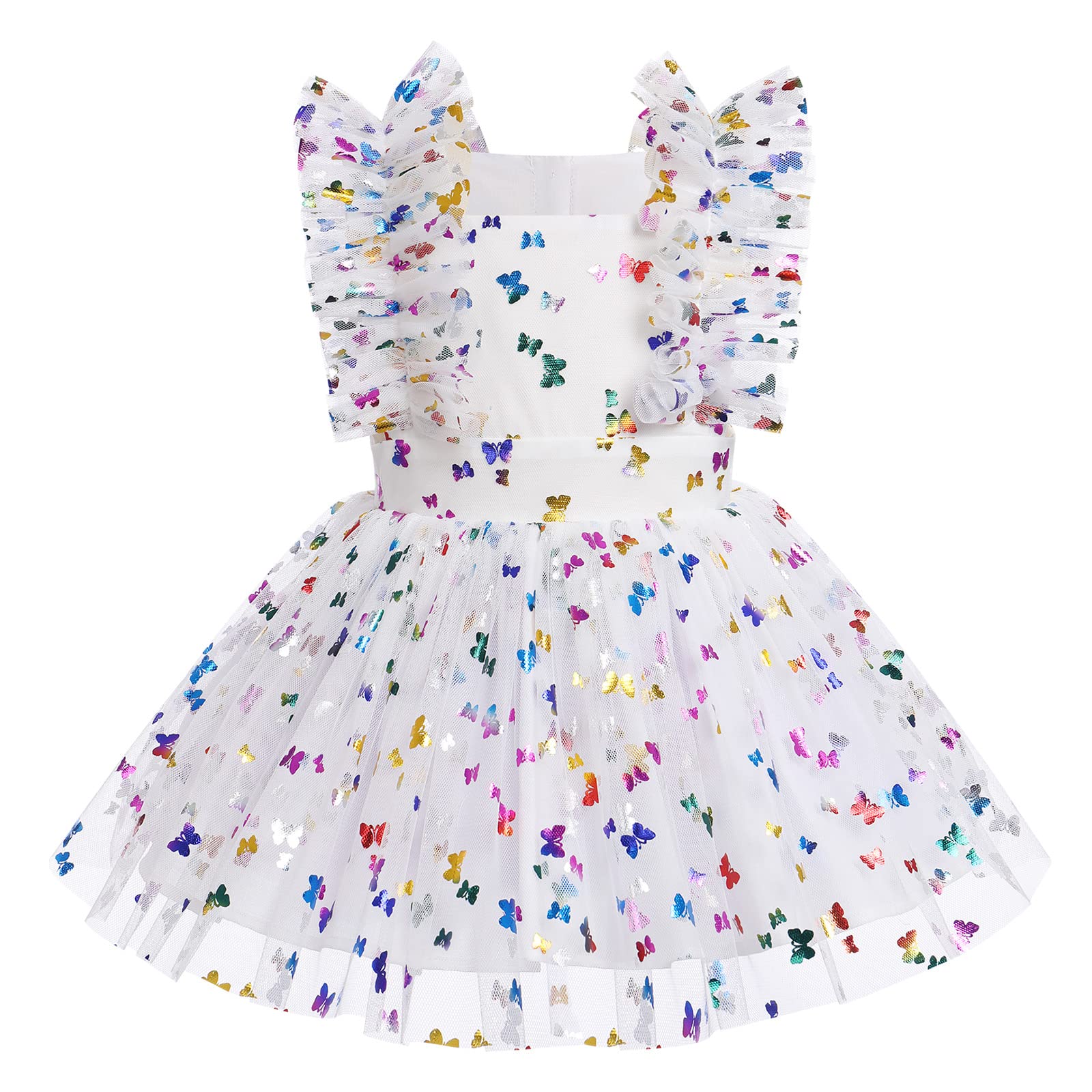 FYMNSIInfant Baby Girl Princess Tulle Tutu Romper Dress Colorful Dots Ruffle Sleeveless Birthay Party Outfit for 0-24 Months