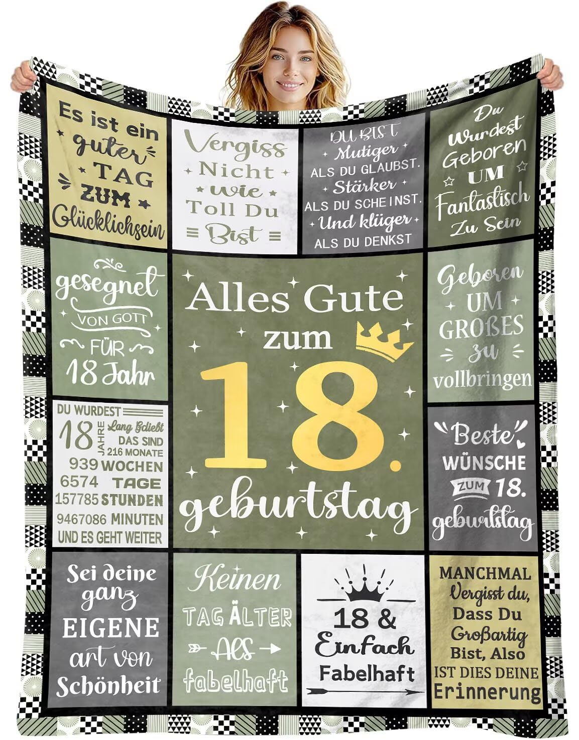 18 Geburtstag Mädchen Junge Geschenk, Salbeigrün Geschenke zum 18 Jahre Mädchen Junge Geburtstag Deko Decke, Happy 18. Geburtstag Kuscheldecke, Super Weiche Flanelldecke Geschenkideen für Her Him