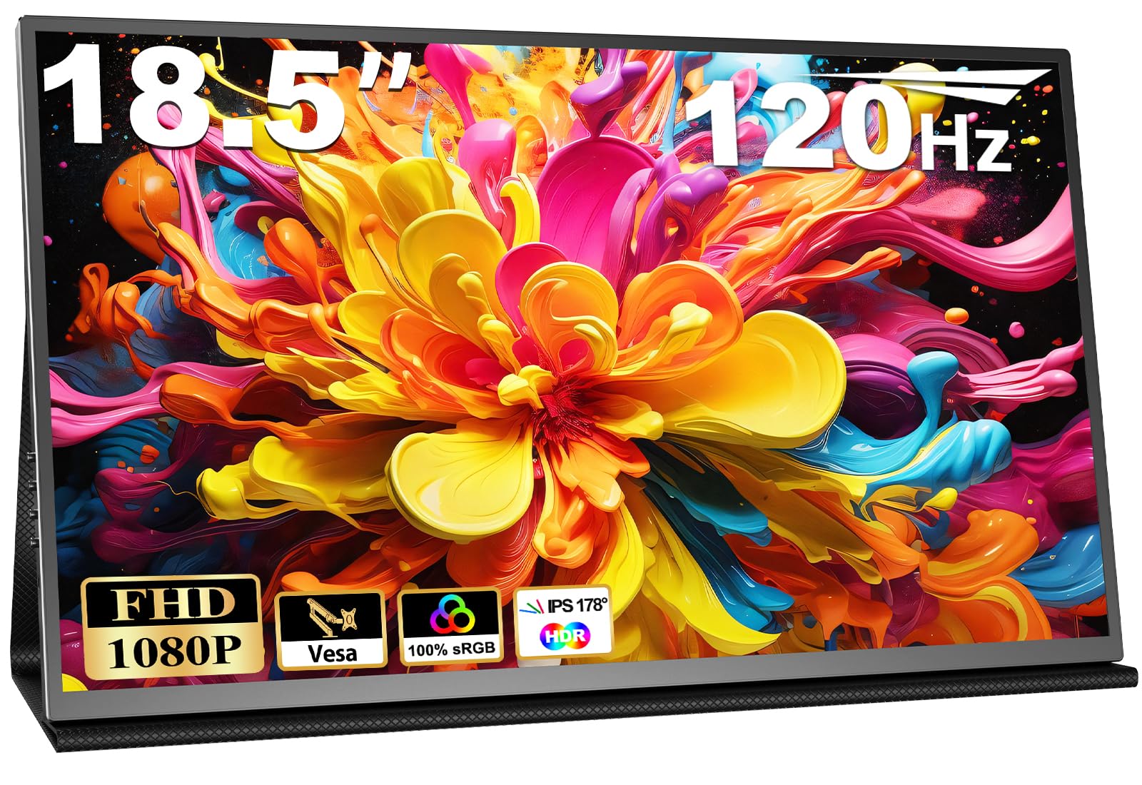 18.5 Inch Portable Monitor for Laptop, 120Hz FHD 1080P 100% sRGB Travel Monitor for Laptop, Portable Computer IPS Display w/VESA, External Monitor USB-C HDR HDMI Portable Screen w/Smart Cover &Speaker