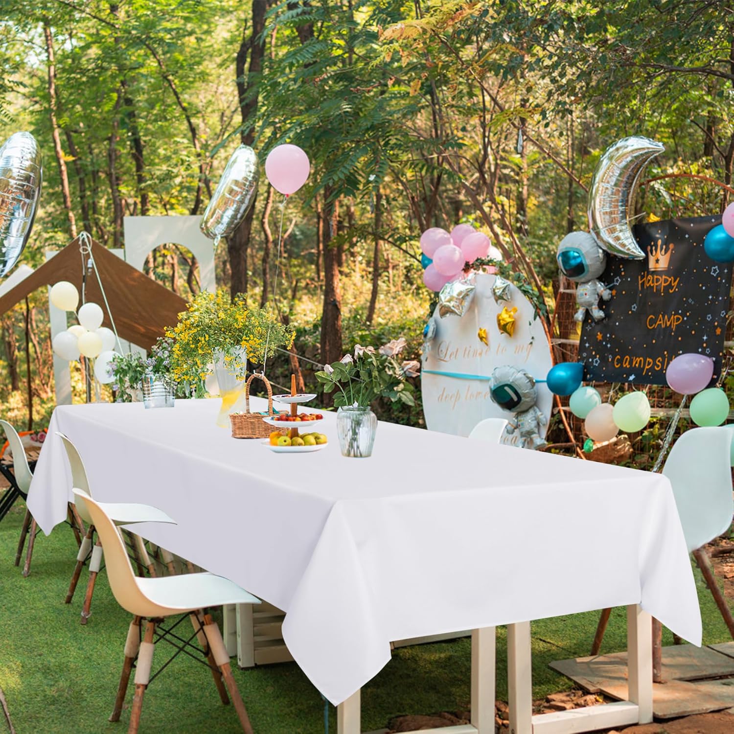 sancua White Tablecloths for 8 Foot Rectangle Tables, 6 Pack - 60x120 Inch - Washable Fabric Cloth Table Cloth for Wedding, Party, Birthday, Banquet, Reusable Polyester Table Covers - Image 8