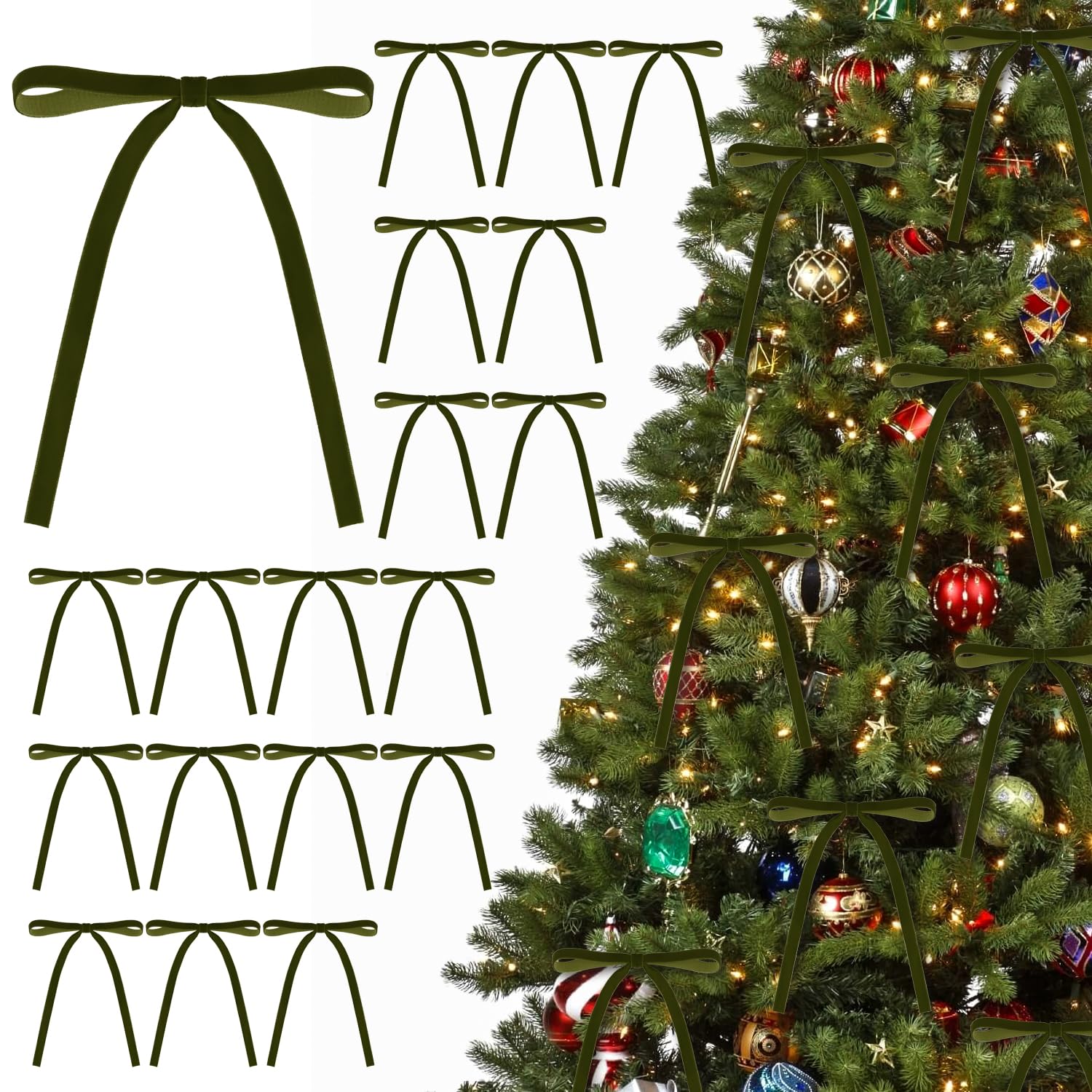KKSTY 30Pcs Christmas Velvet Bows, Vintage Style Velvet Ribbon Bows for Christmas Tree Gift Wrapping, Wreaths, Garlands