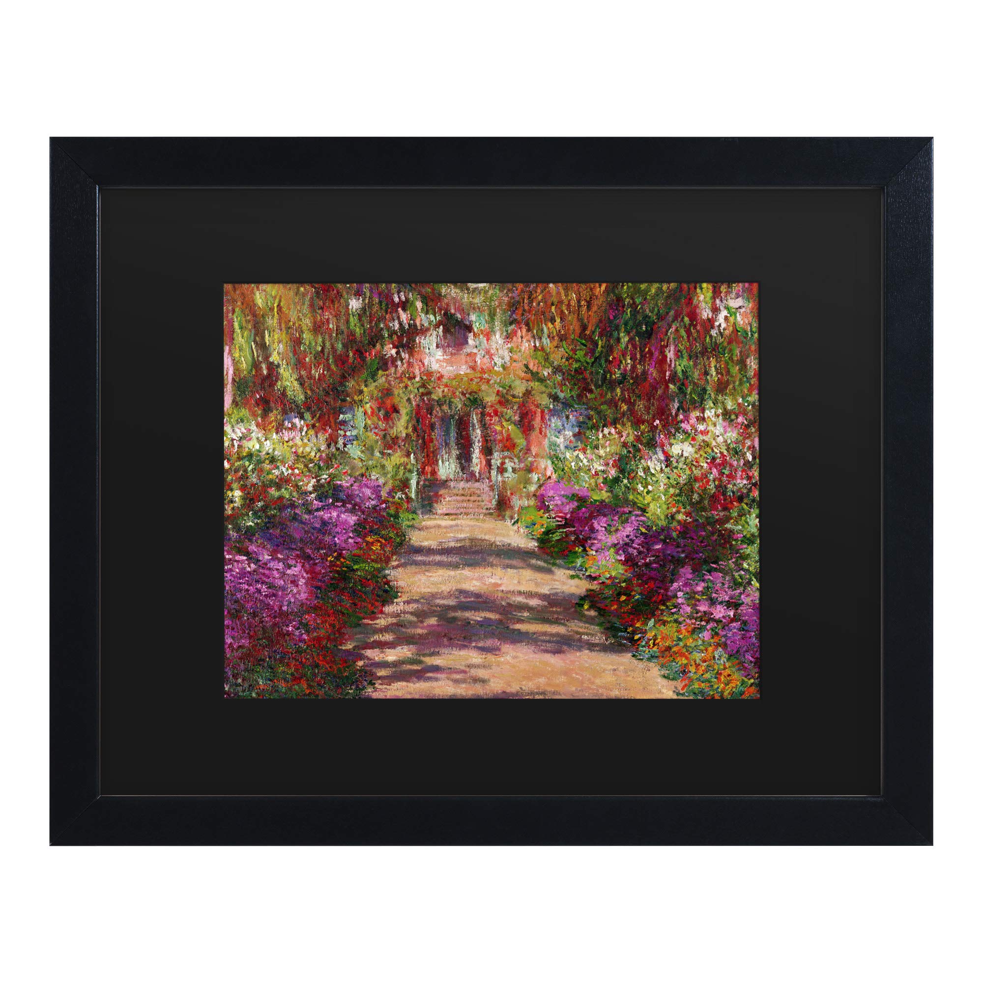 Trademark Fine Art A Pathway in Monets Garden Black Matted Black Frame by Claude Monet 16x20
