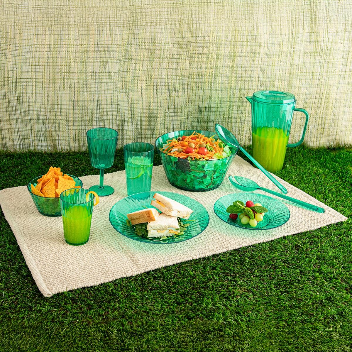 Quid Vajilla de Ps – Poliestireno Iris 36 piezas para 6 personas | Verde, diseño otras formas, acabado con relieve, apta para microondas y frigorífico