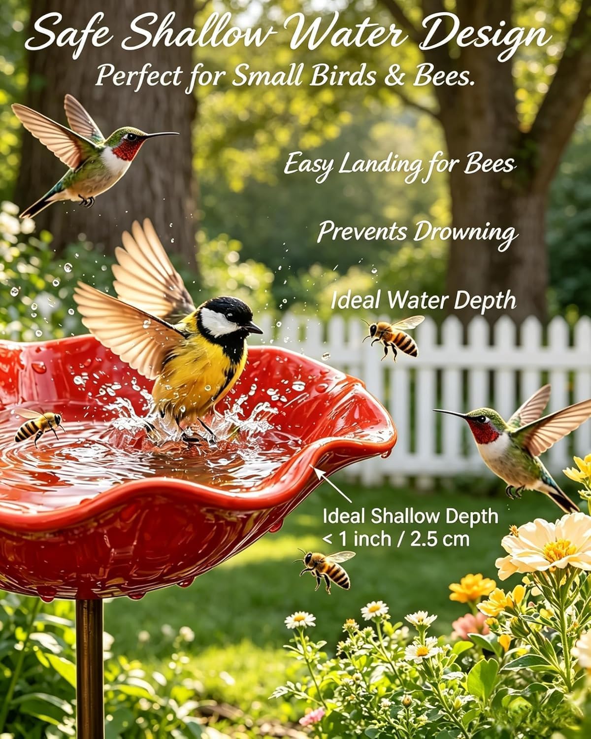 Vogeltränke Gartenstecker 3er Set - Blume Insektentränke & Bienentränke, Frostsichere Wassertränke für Wildvögel, Beetstecker Gartendeko
