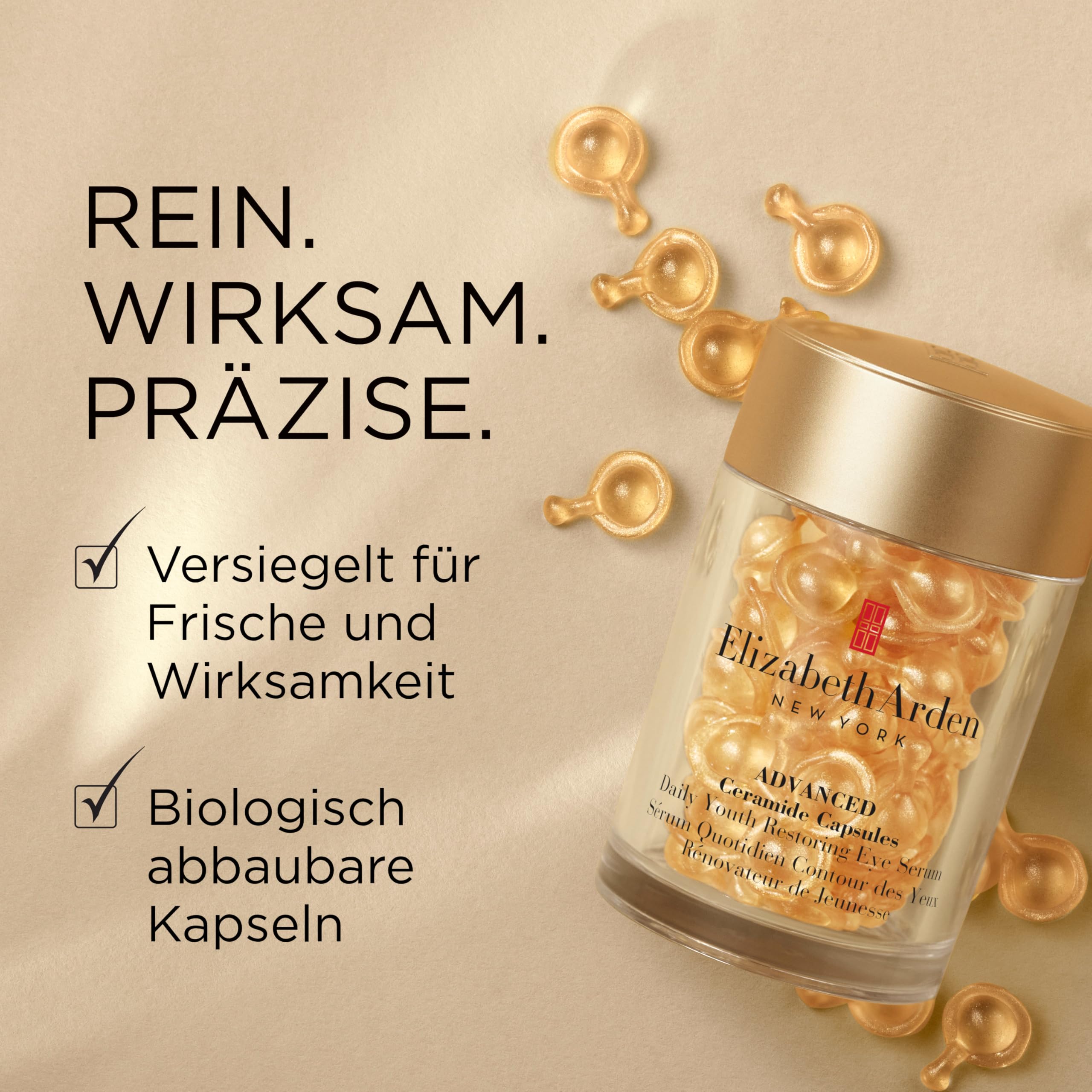 Elizabeth Arden - Ceramid Augenserum Kapseln, reduziert Schwellungen und feine Falten, intensive und langanhaltende Feuchtigkeitszufuhr, Einzeldosis, 1 pro Tag anwenden