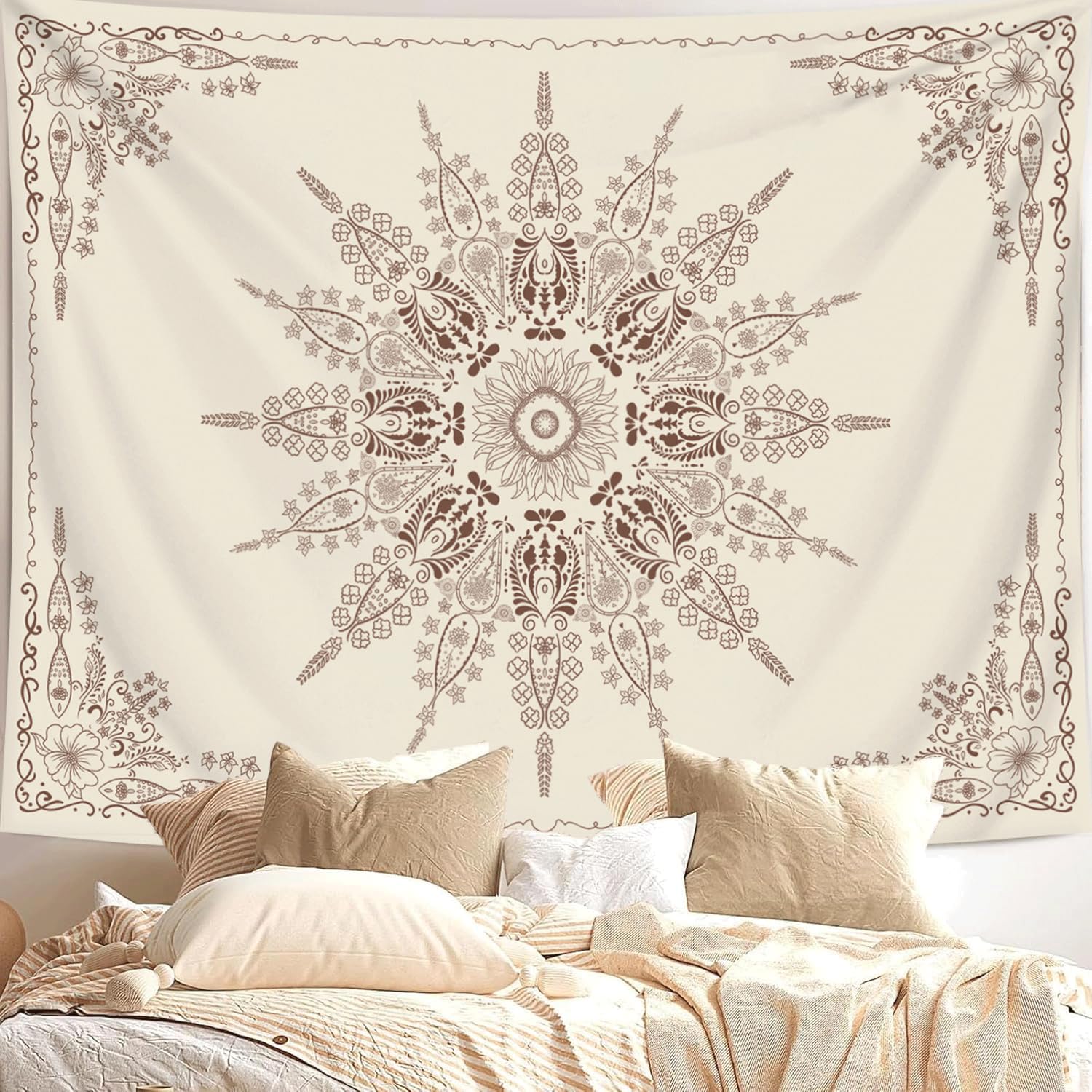 FORATER Floral Bohemian Tapestry, Flower Aesthetic Tapestry Indian Wall  Hanging Boho Tapestries Mandala Room Decor for Bedroom Living Room Dorm