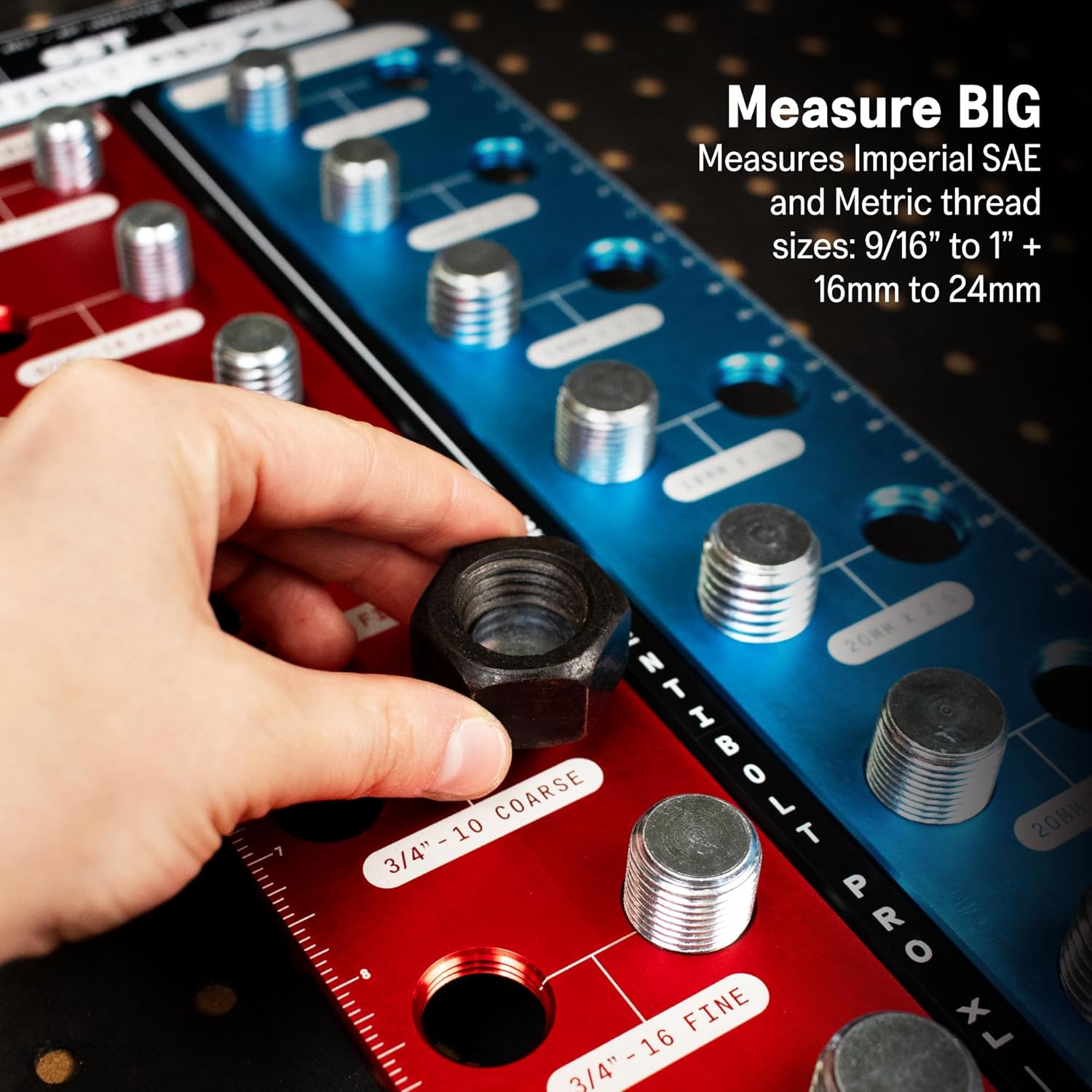 SST - Identibolt Pro XL - Precise Threadchecker and Wall Mount - Large Sized Nuts and Bolts - Imperial SAE and Metric Threads - 20 Nuts & Bolts Identifier - from 9/16" to 1" & 16mm to 24mm - USA