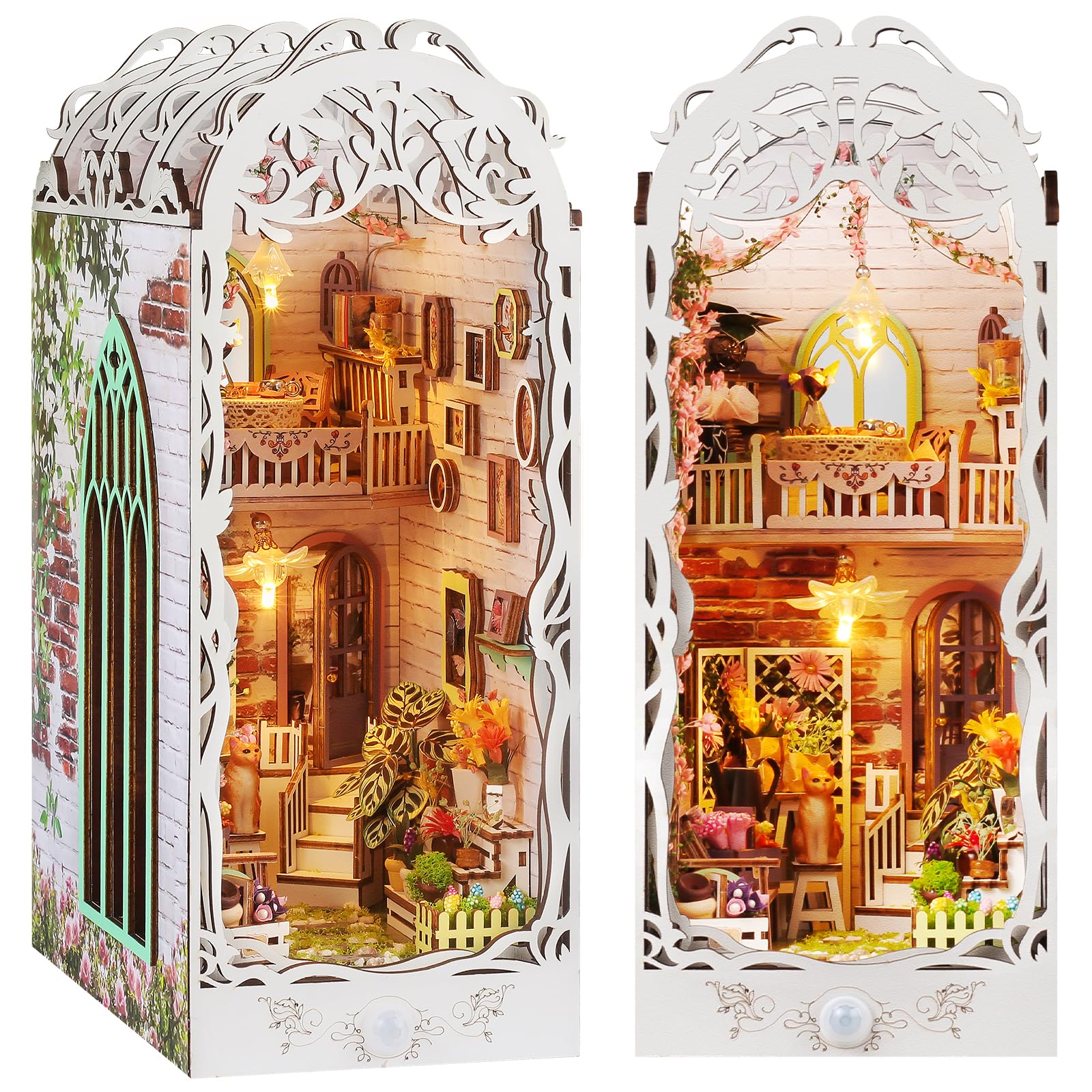 RONSTONE Book Nook Kit DIY Maison De Noël Avec Lampes LED Et Couverture Anti-poussière