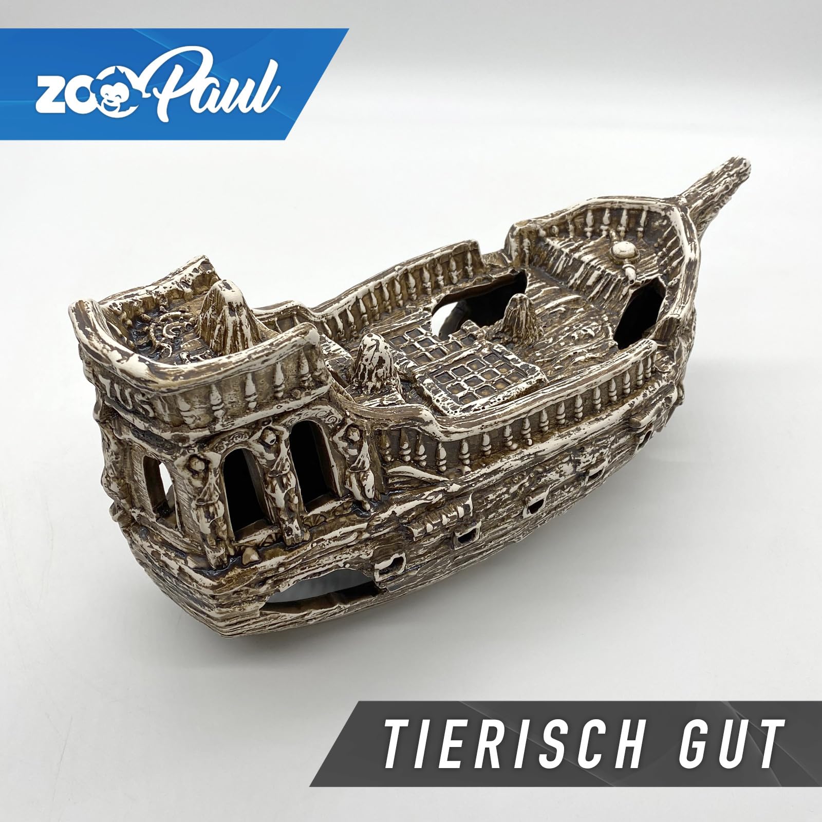 ZooPaul Sprudel Set Keramik Deko und Pumpe + Zubehör Dekoration Aquarium Terrarium XL Schiff Schiffswrack