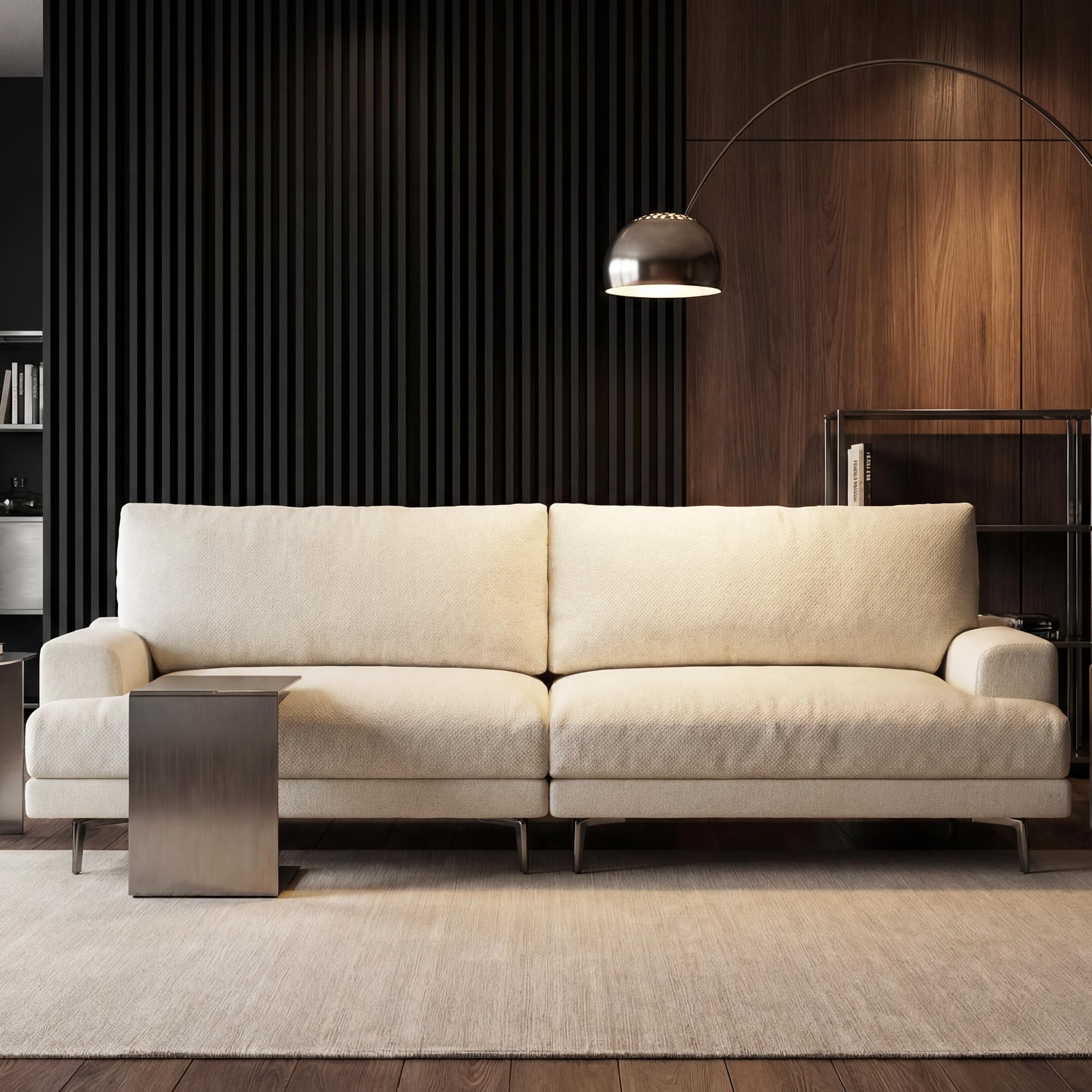 86.61" 3-Seater Cloud Sofa Couch, Modern Fabric Down-Filled Sofa | Fluffy Sofa with Plush Cushions and Metal Legs, Ideal for Apartments, Small Living Rooms & Cozy Spaces, White Beige