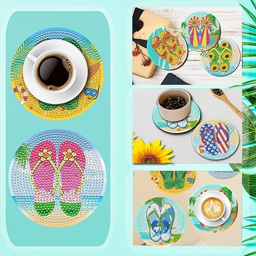 Miniatura 3 de JeCuiK 8 posavasos de pintura de diamantes con soporte, divertidos kits de pintura de diamantes para adultos y principiantes