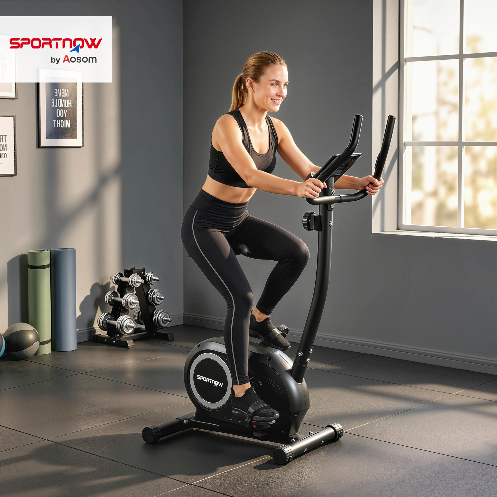 SPORTNOW Cyclette da Casa con 8 Livelli di Resistenza Magnetica, Cyclette da Camera con Bluetooth App, Sedile Regolabile, Schermo LCD, Sensore Cardiaca, Portatelefono, Bici da Casa Allenamento Fitness