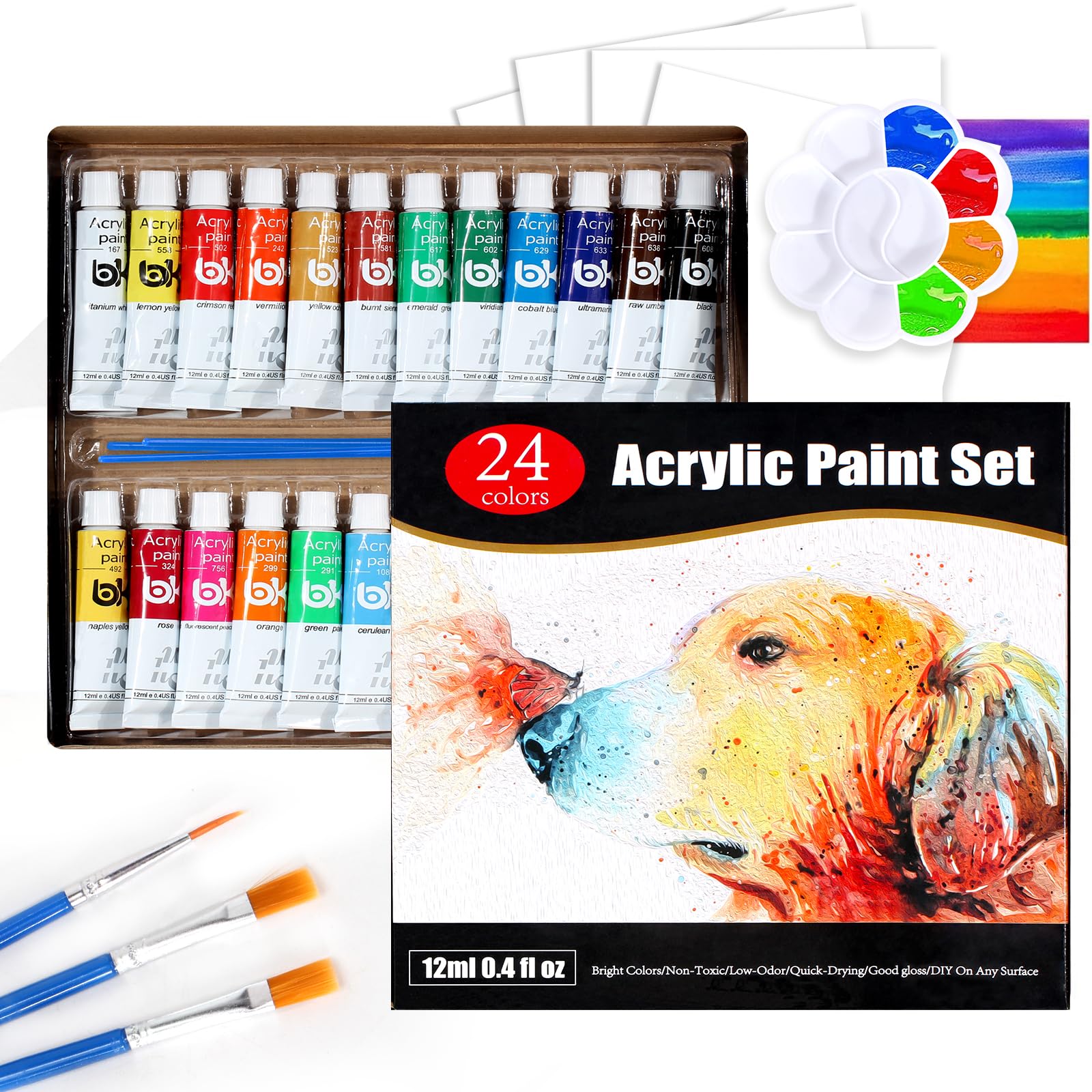 Spardar24x12ml Acrylic Paint set, 0il Acrylic Paints Tubes Artist Quality Water Color Non Toxic vibrant Colors, Oil Paint Suitable for Beginners and Professionals Painting on Paper, Canvas, Rock