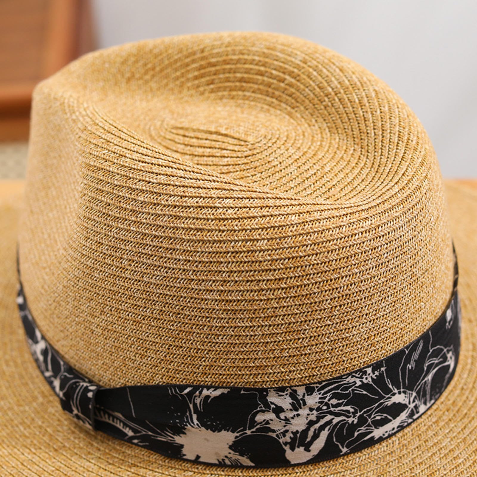VIDECOR Nouveau Chapeau de Paille D'été Pliable pour Les Femmes Plus Grande Visière à Large Bord Disquette Voyage Chapeaux D'été Paille UV Protection de Plage,B