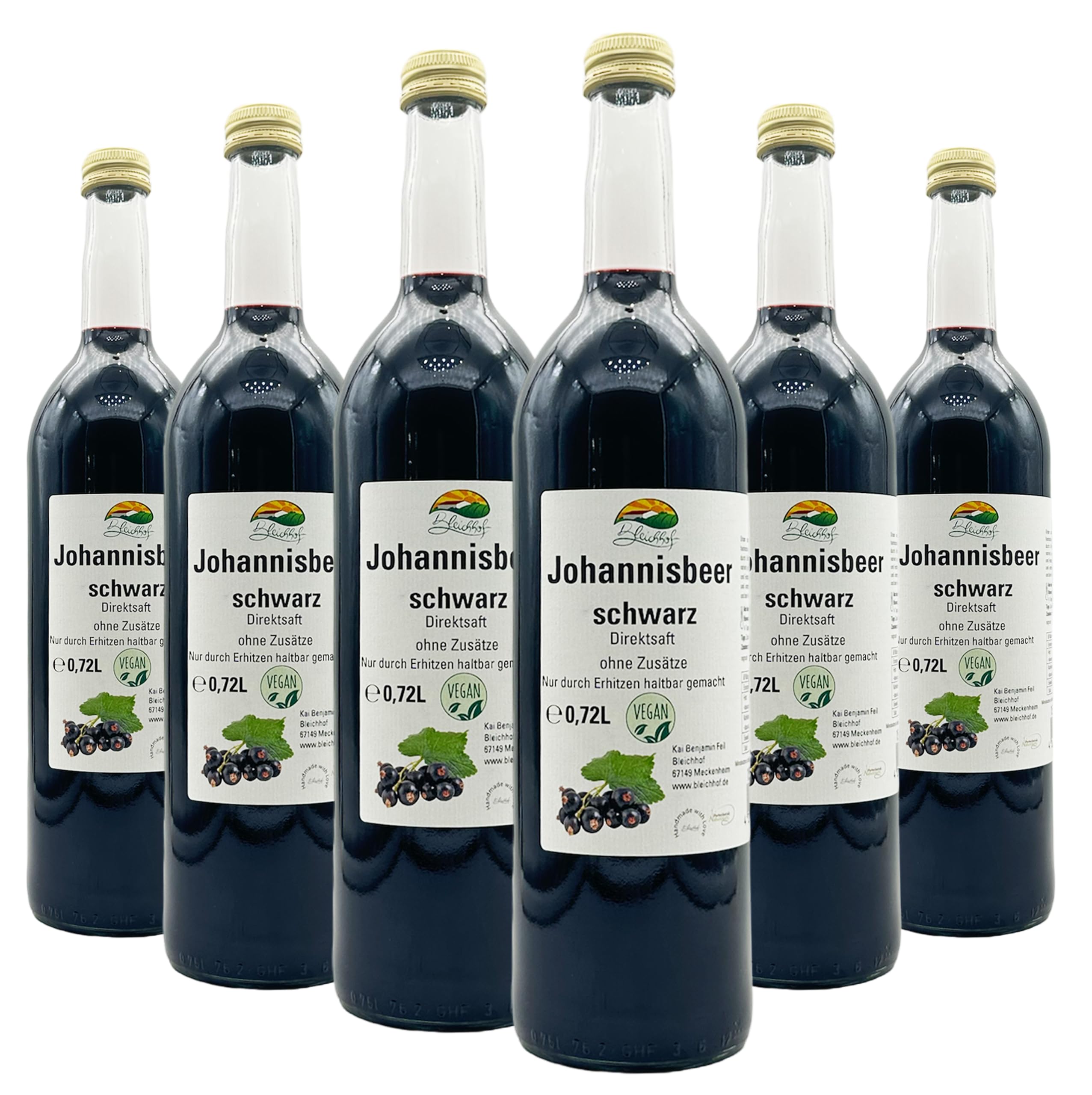 Bleichhof Schwarzer Johannisbeersaft - 100% Direktsaft, vegan, OHNE Zuckerzusatz, 6er Pack (6x 0,72l)