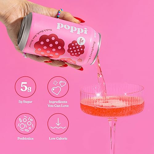 Miniatura 4 de Poppi Bebida de soda prebiótica espumosa con vinagre de sidra de manzana, agua seltzer y jugo de fruta, sabor a rosa frambuesa, 12 onzas, paquete de