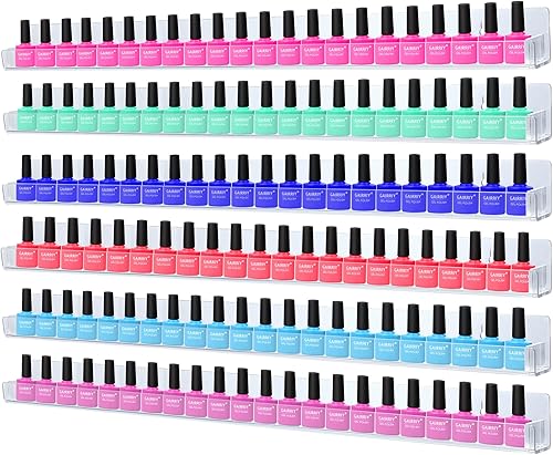 Estante de esmalte de uñas de 24 pulgadas con inserciones de extremo antideslizantes extraíbles, paquete de 6 organizadores de esmalte de uñas