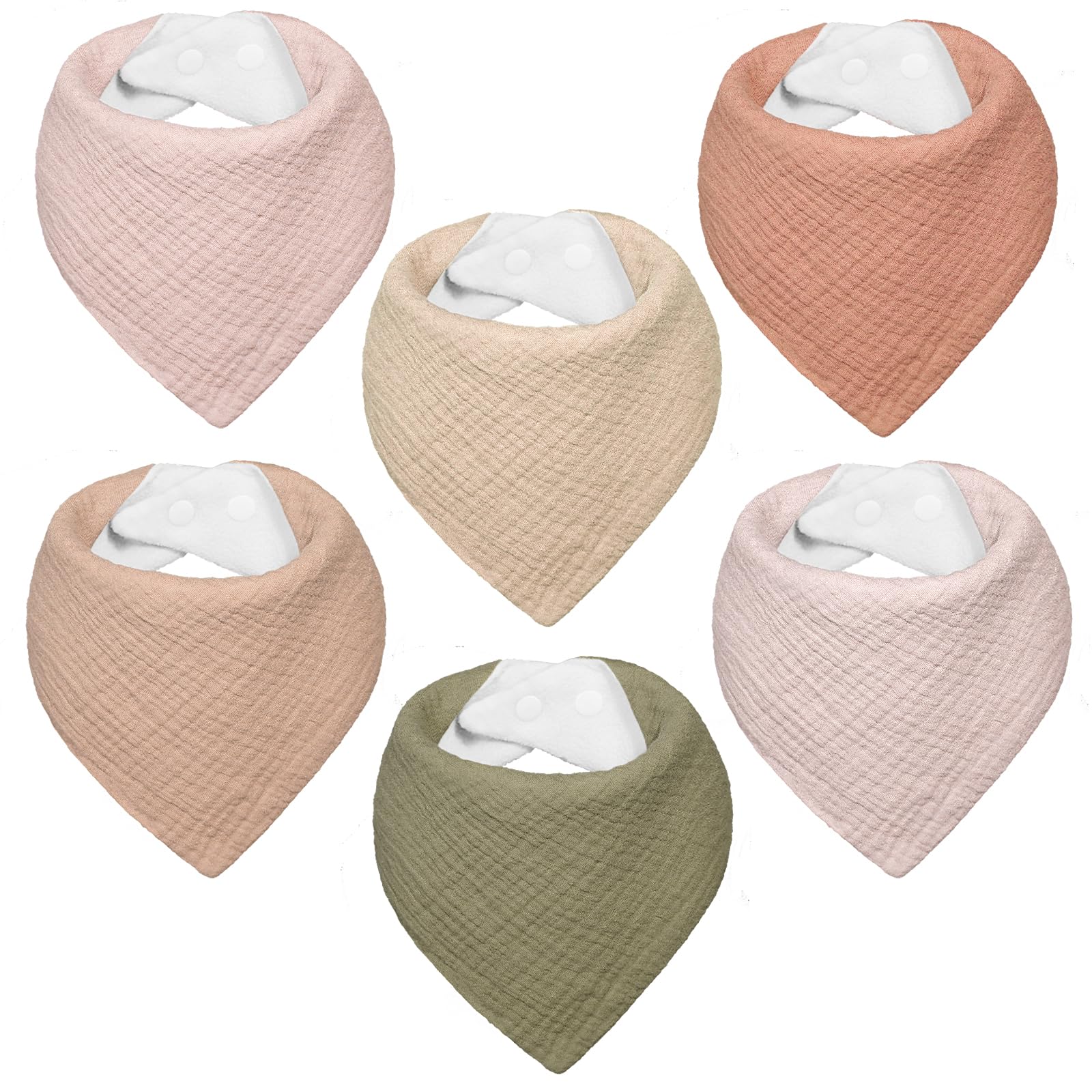 Baberos Bebe Recien Nacido, Bavoirs Bebe Triangulares de Muselina, Baberos Bandana para Bebe Unisex, Altamente Absorbentes, Transpirables y Ajustables, 6 Piezas