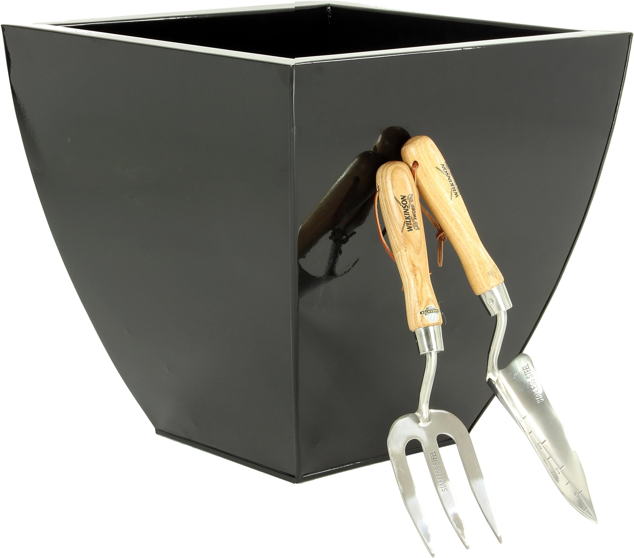 Portofino Collection 40cm Basalt Black Galvanised Steel Curved Tapered Square Planter