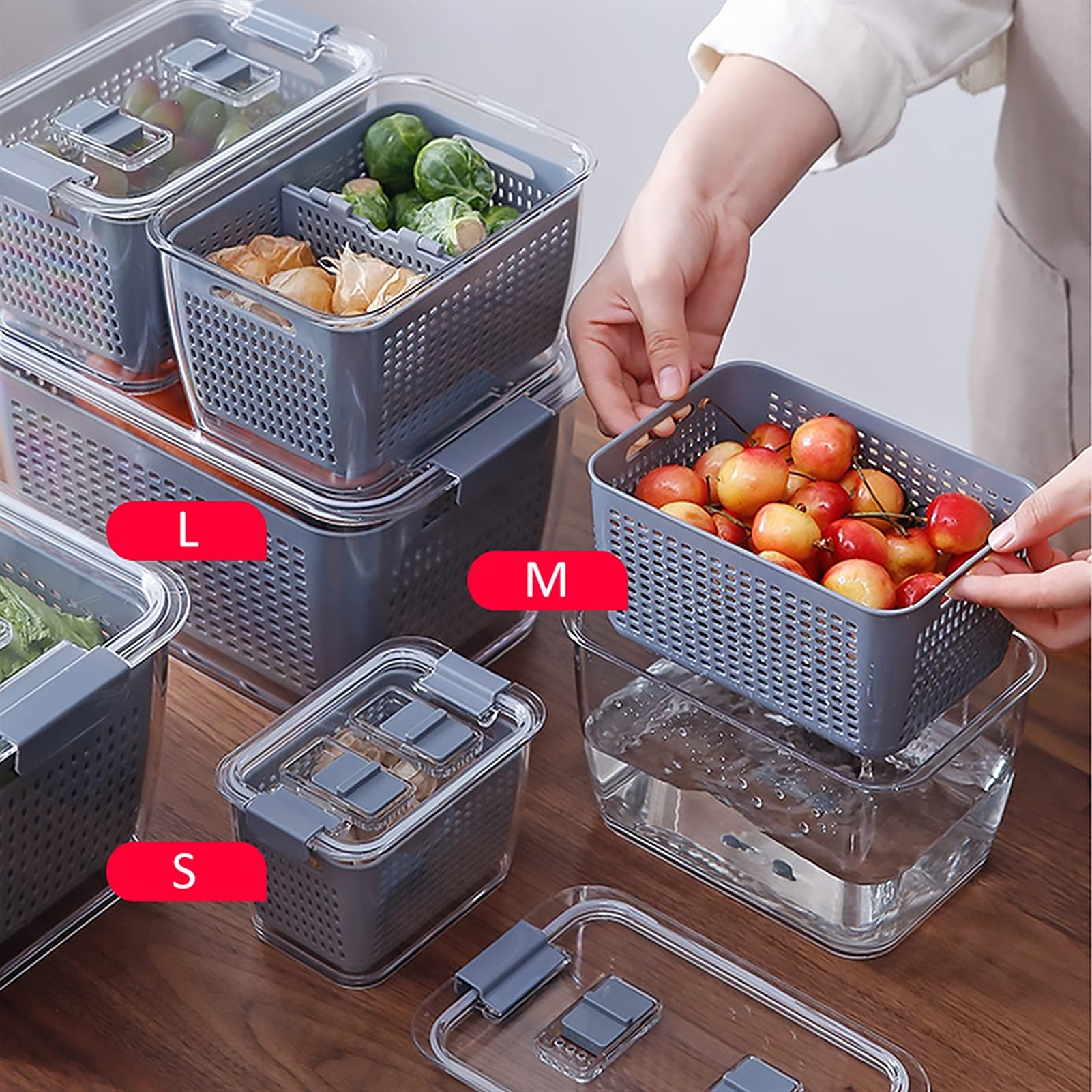 Scatola di immagazzinaggio Plastica Plastica Cestino frutta verdura cestino da cucina cestino da cucina frigorifero conservare la scatola di conservazione multifunzionale (Color : M)