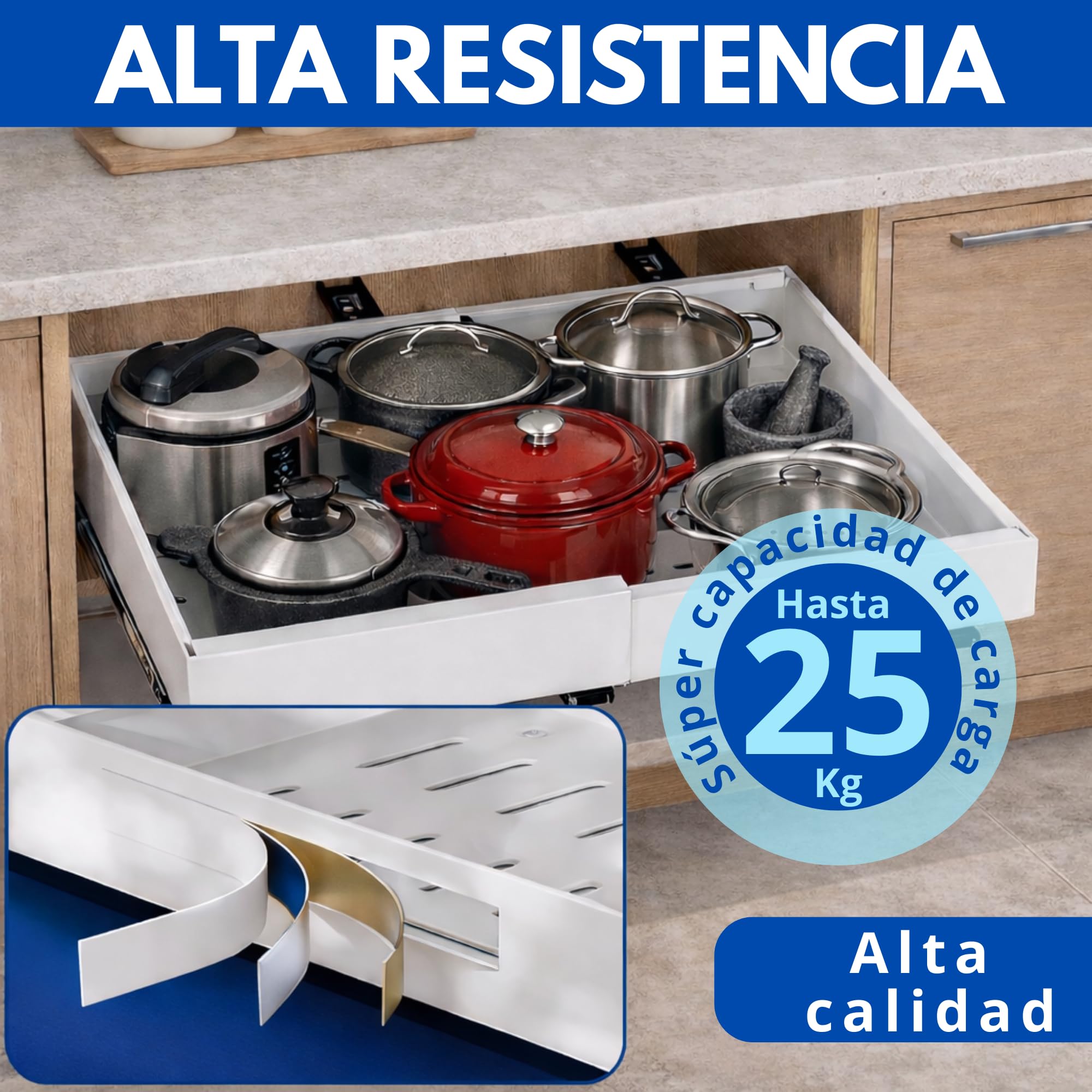 NURIANT HOME & KITCHEN - Removable Kitchen Drawer with Telescopic Guides – Steel Sliding Organizer, with Adjustable Extendable Metal Divider for Cabinets and Pantry — view 6