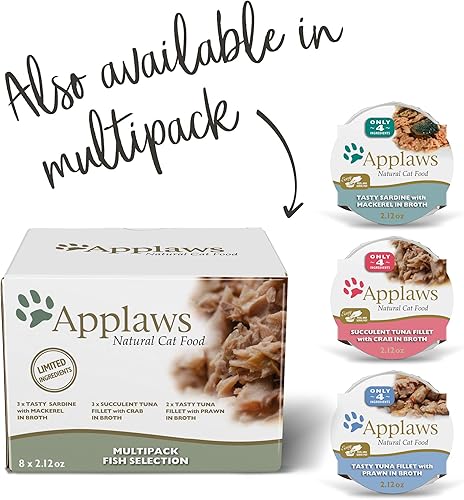 Miniatura 6 de Applaws Alimento húmedo natural para gatos, 18 unidades, ollas de comida para gatos de ingredientes limitados, filete de atún con cangrejo en caldo,