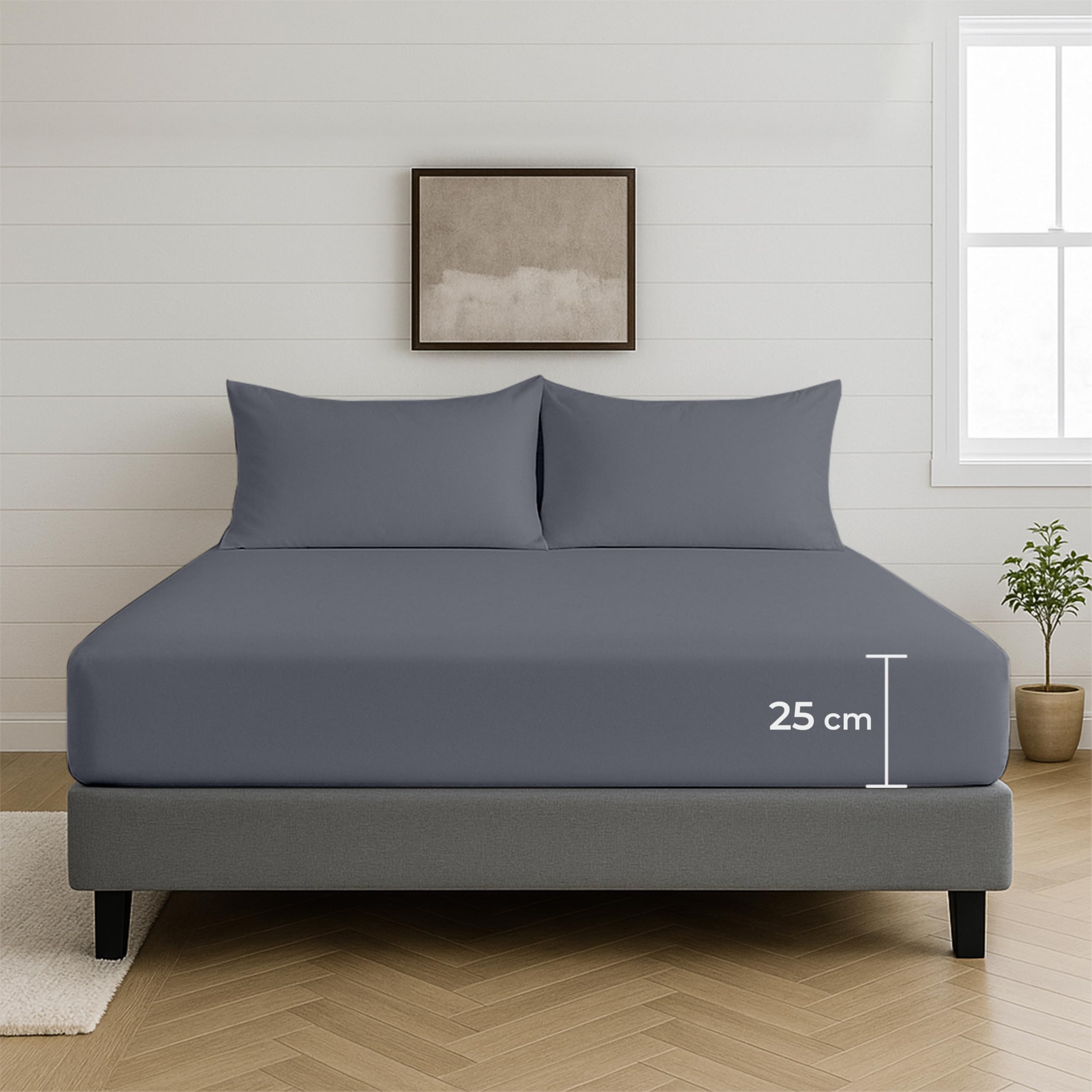 Egypto Grey 100% Microfibre Small Double Fitted Sheet – 25Cm Deep Fitted Sheet With Elasticated Corners – Ultra Soft, Skin Friendly Bedsheet & Durable Bottom Sheet ( – 122Cm X 190Cm)
