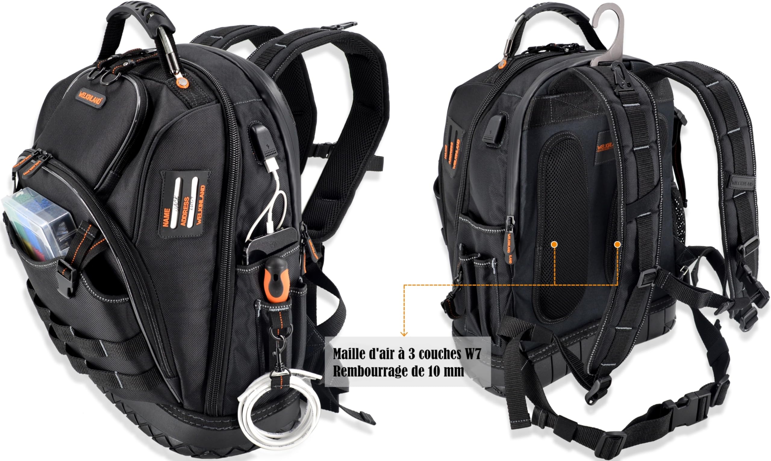 WELKINLAND sac à dos d'électricien avec 77 poches, pour hommes et outils de climatisation et construction