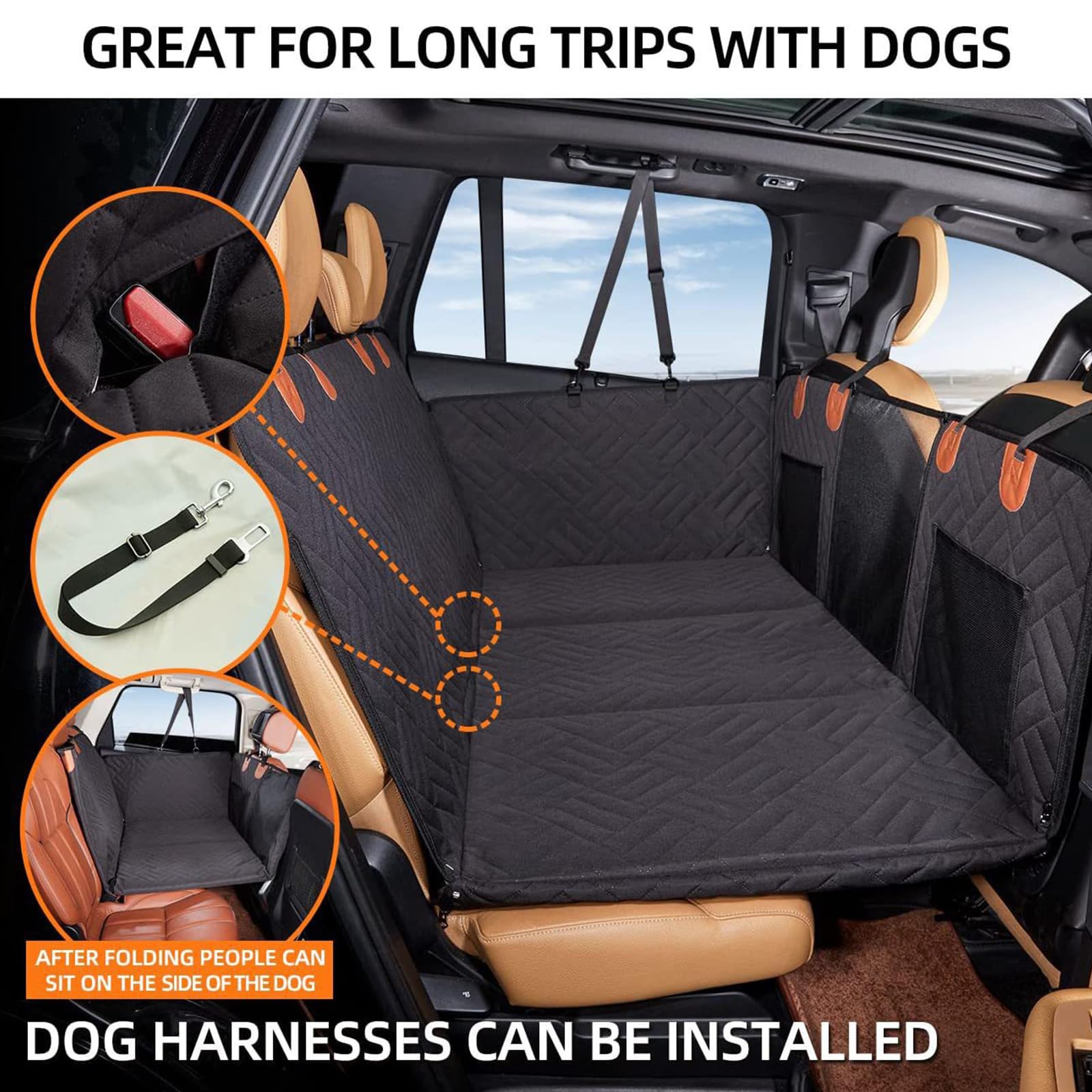 Funda Coche Perro Base Rigida, Protector Asiento Coche Perro Asiento Trasero Resistente Y Impermeable con Ventana De Malla Visible, Bolsillo Adecuado para Mayoría De Coches,Negro