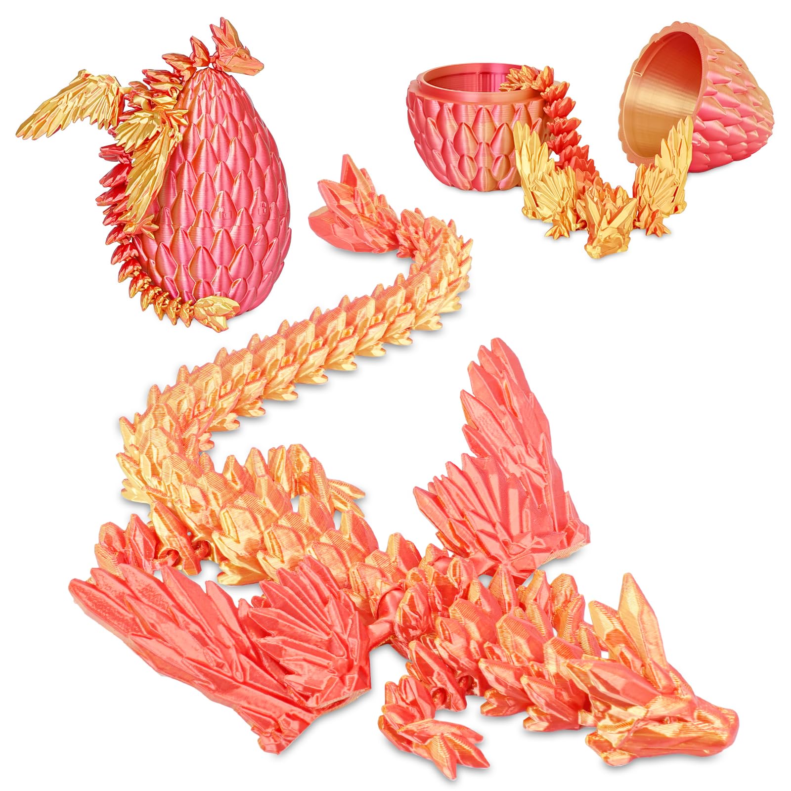 Winged Dragon Inside Surprise Egg Fun Collectible Toy Gift for Kids and Adults, 3D Printed Fantasy Dragon Ideal for Christmas Easter Birthdays and Holiday Decorations (Orange Red, Medium)