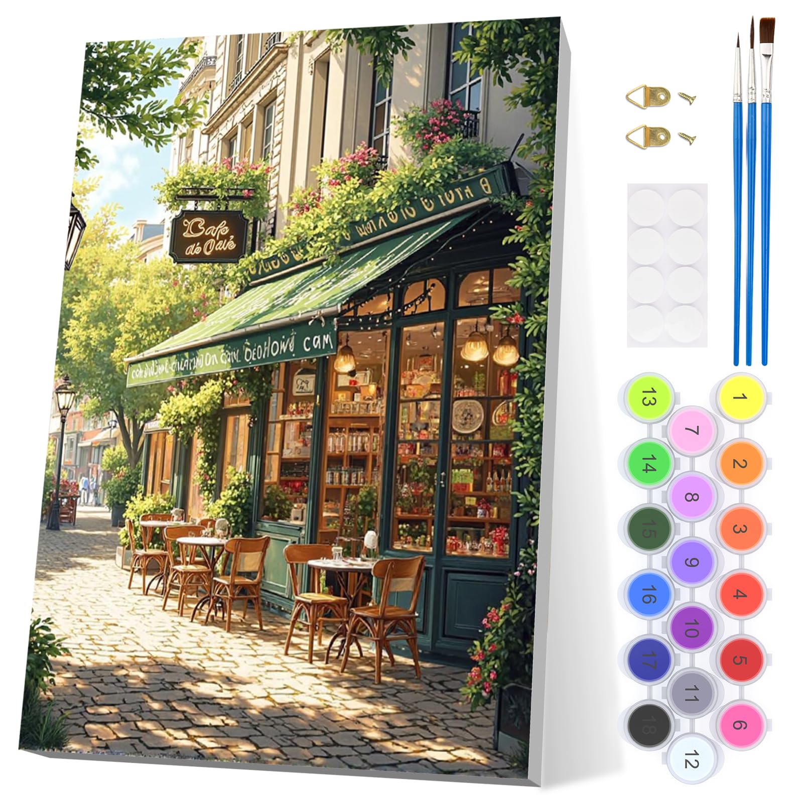 EOBROMD Street Cafe Paint by Numbers for Adults with Frame, Streetscape Paint by Numbers Kits, Acrylic Easy Painting by Numbers for Gift Home Wall Decor (8x12in/20x30cm) — image 1