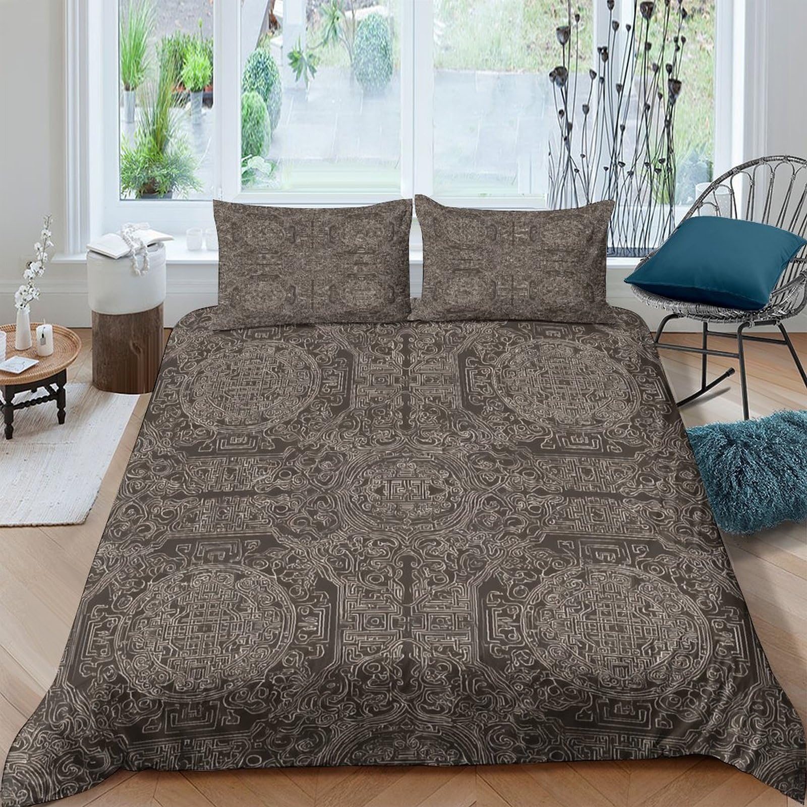 GPLZQXKJNH 3D Printed Mandala Pattern Duvet Cover Microfiber Soft Breathable Bohemian Floral Bedding Set with 2 Pillowcases for Bedroom Decor Single（135x200cm）