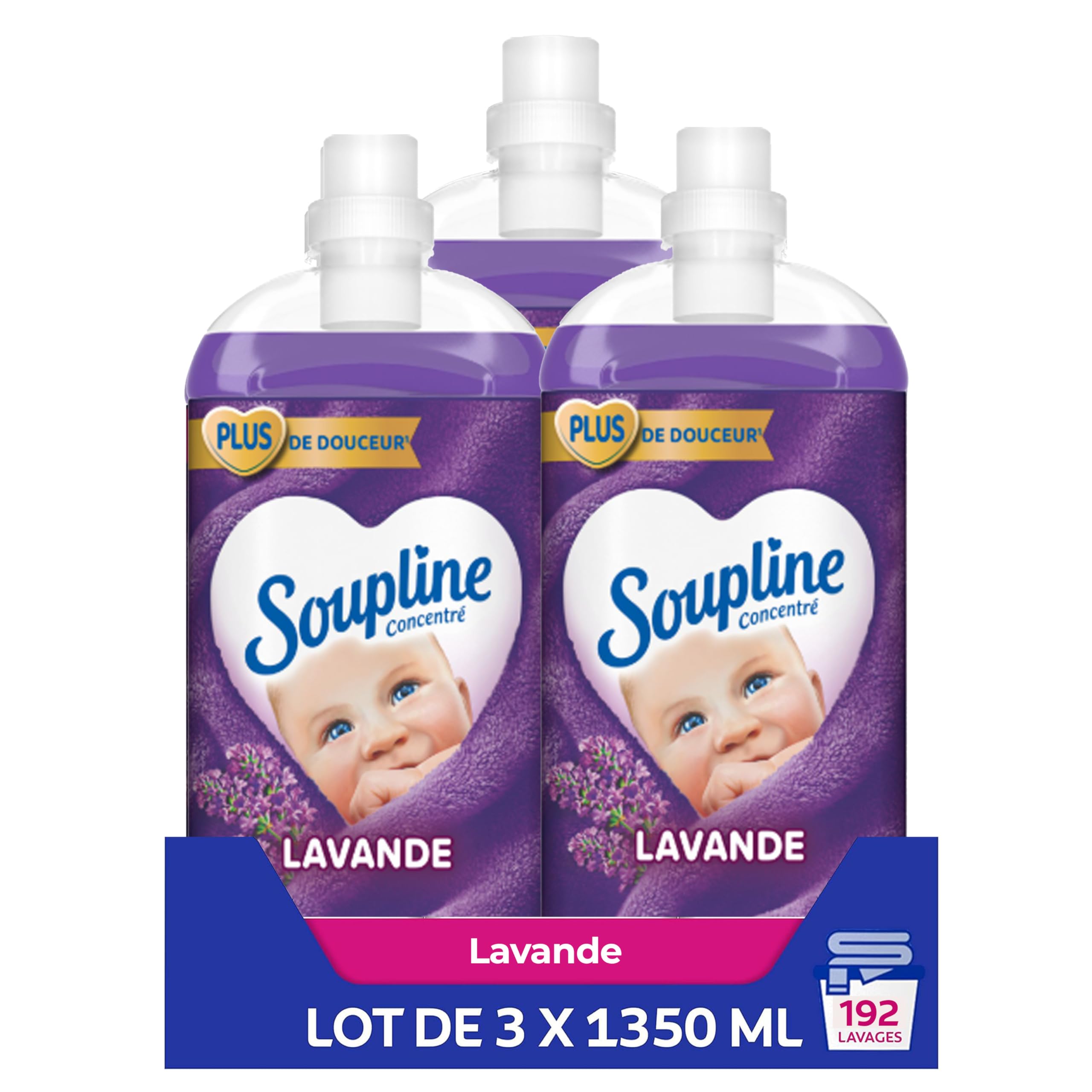 Suavizante de lino concentrado 3D con aroma a lavanda con extracto natural*, suavizante de ropa fórmula mejorada para más suavidad**, suavizante textil líquido, paquete de 3 x 1,35 L