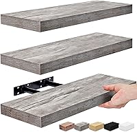 Sorbus 3-Pack Rustic Wood Floating Wall Shelves 16" - Easy Install Farmhouse Storage for Bedroom, Kitchen, Bathroom & Living Room Decor