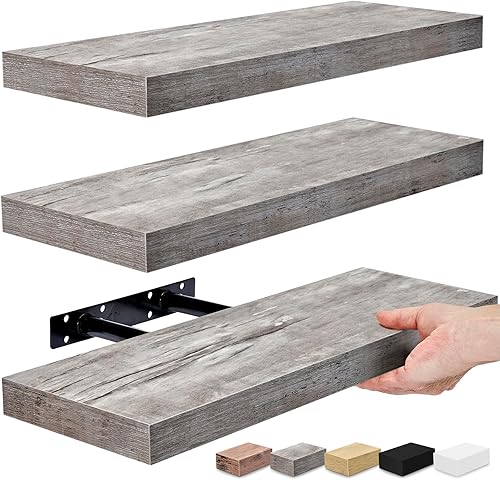 Miniatura 1 de Estantes Sorbus juego de estantes flotantes de madera rústica para colgar en paredes estantes rectangulares perfecto para decoración del hogar Juego