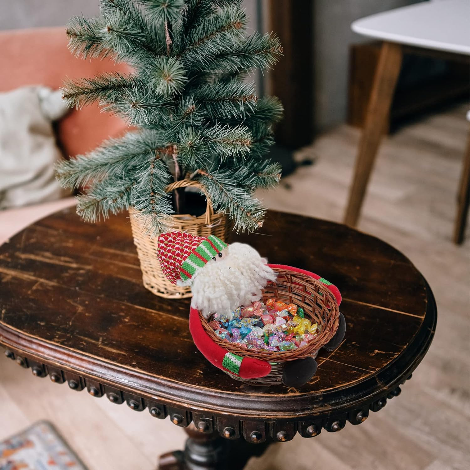 正規品新品未使用品 Yarnow クリスマス織りバスケット サンタぬいぐるみラウンド木製フルーツ野菜のかごのパティのかごのお菓子のトレイ キッチンレストランのカウンタートップの家の装飾レッド Gts Com Pe
